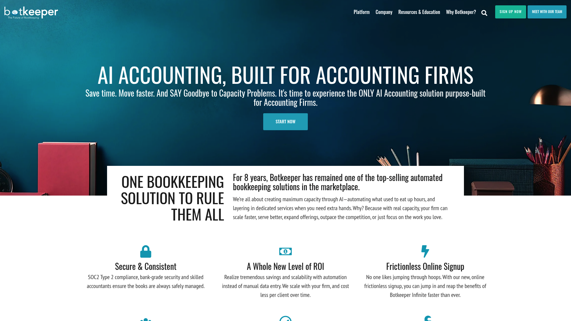 A screenshot of the Botkeeper homepage, which offers a hybrid model among AI tools for CA practice.