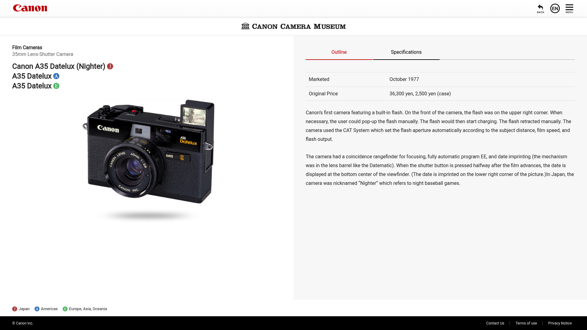 A screenshot of Canon's landing page.