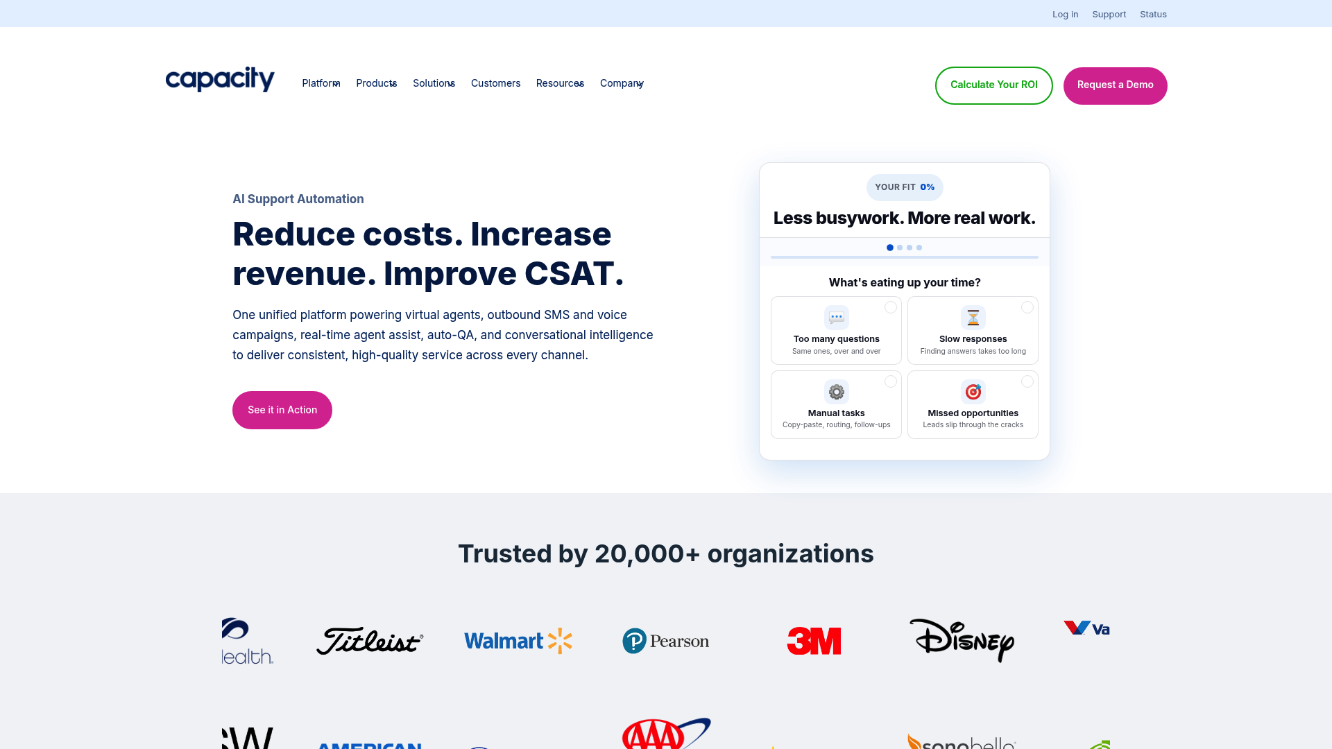 Une capture d'écran de la page d'accueil de Capacity.