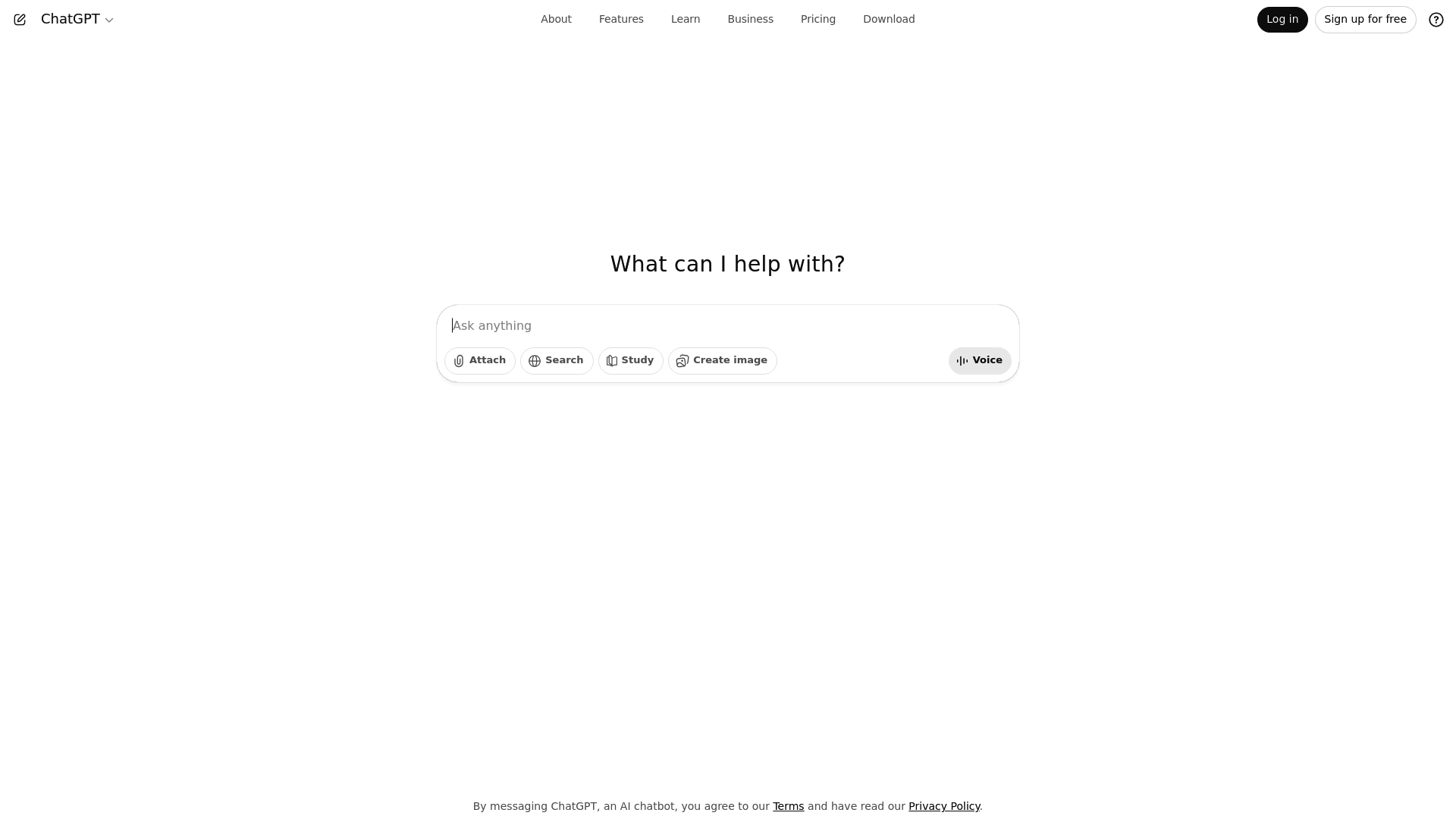 A screenshot of ChatGPT's landing page.