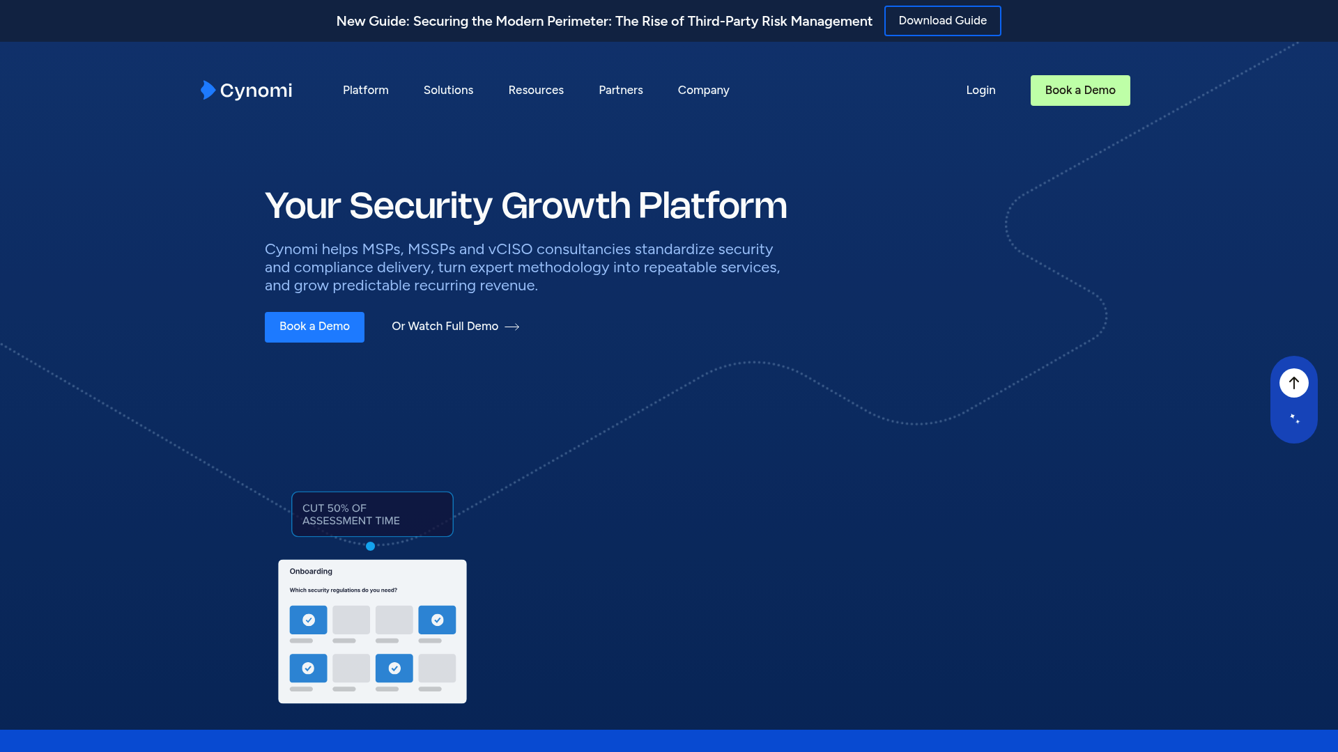 Cynomi vCISO platform homepage for MSPs and MSSPs
