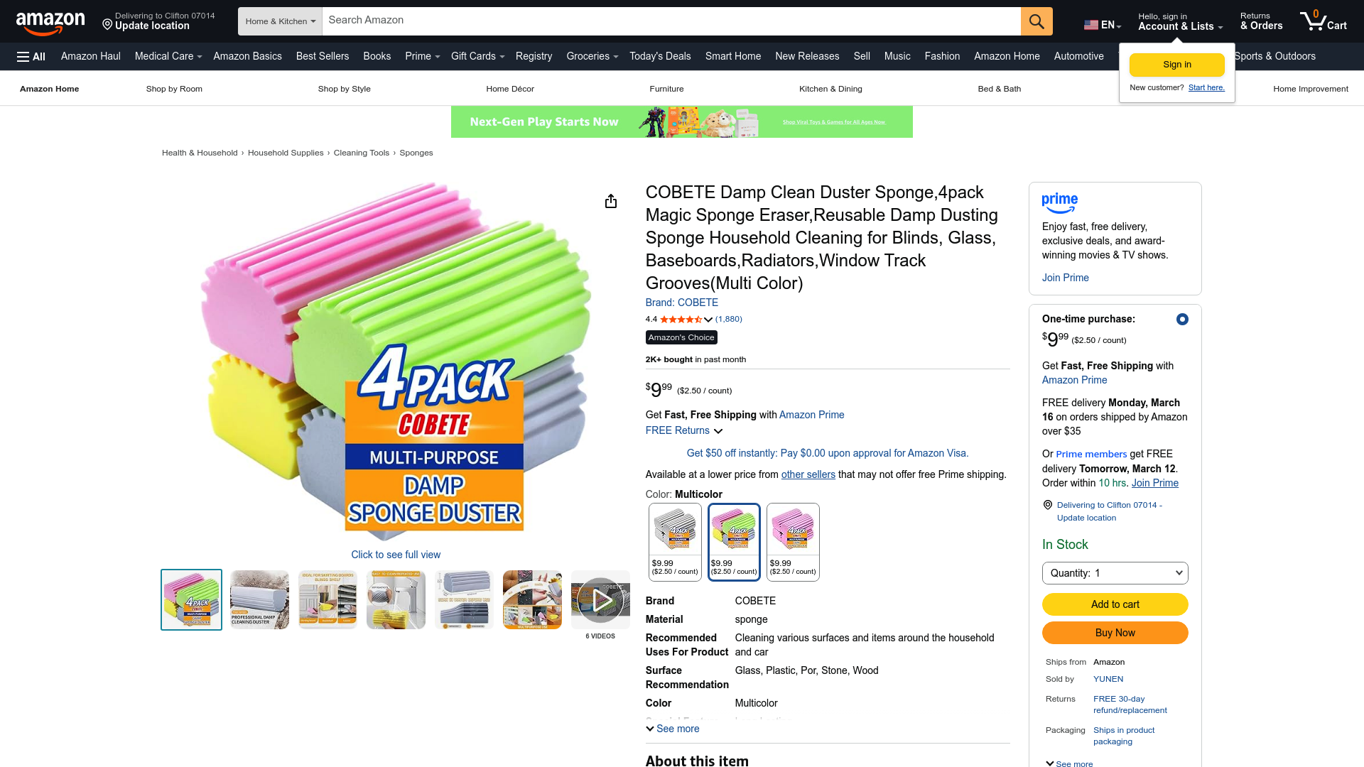 Damp dusting sponges for chemical-free dust trapping on Amazon