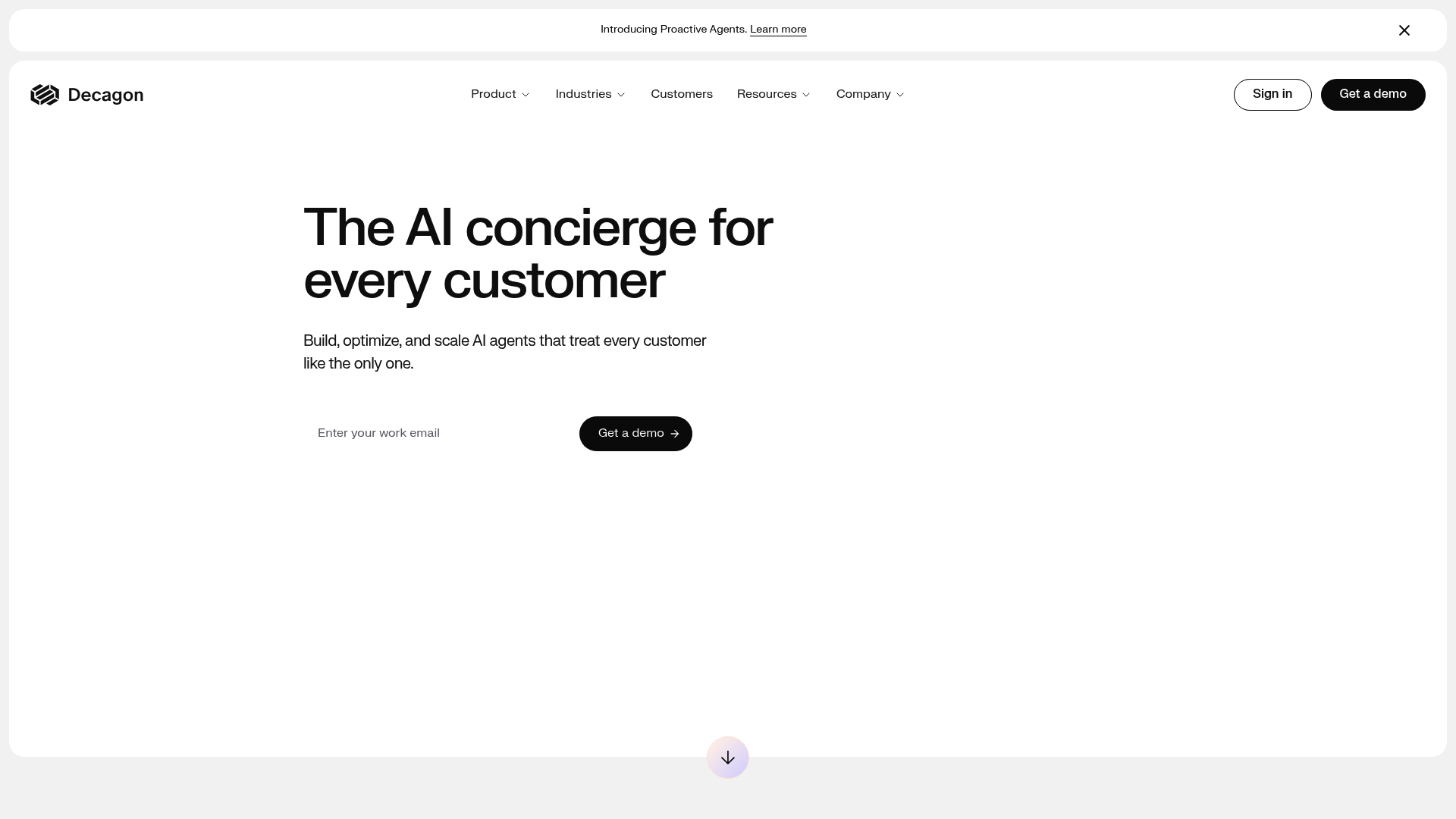 Página inicial do Decagon AI com foco empresarial