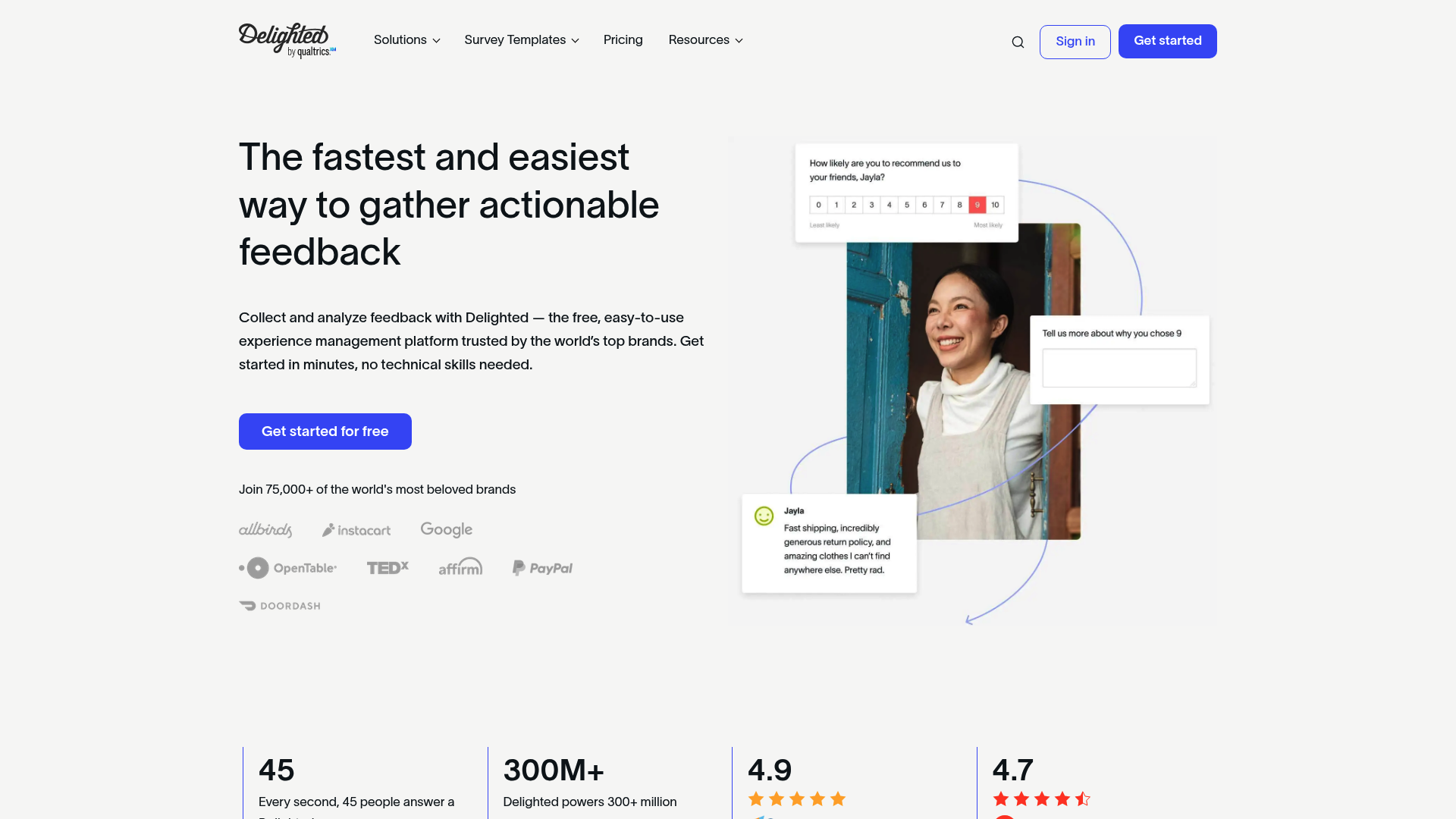 Página de inicio de Delighted