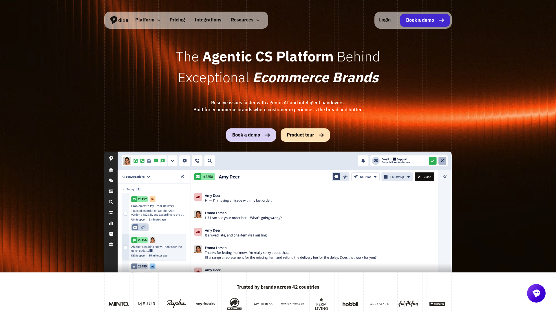 Page d’accueil de Dixa présentant la plateforme de service client agentique.
