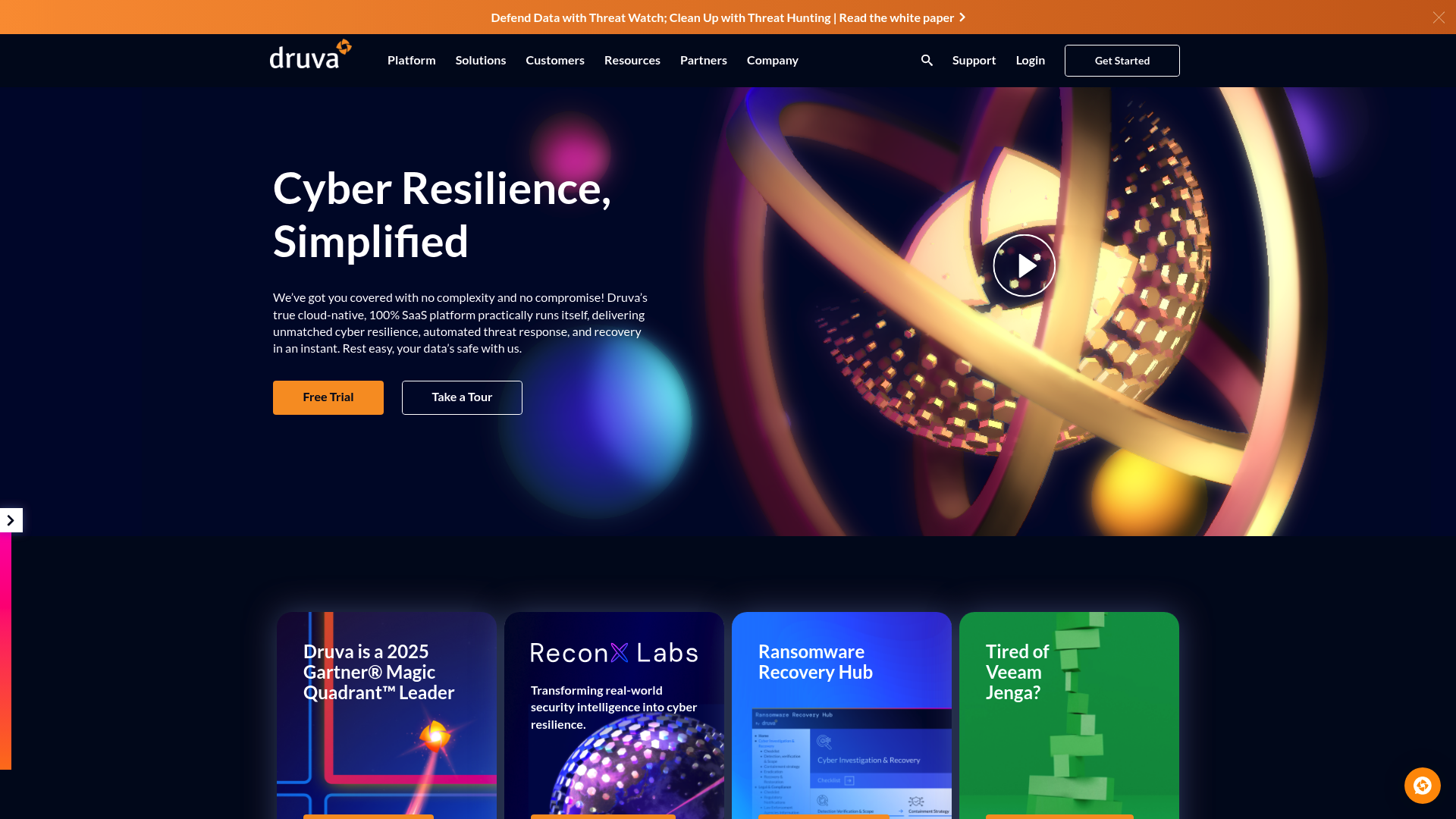 A screenshot of the Druva Data Security Cloud homepage, one of the best cloud backup and disaster recovery tools 