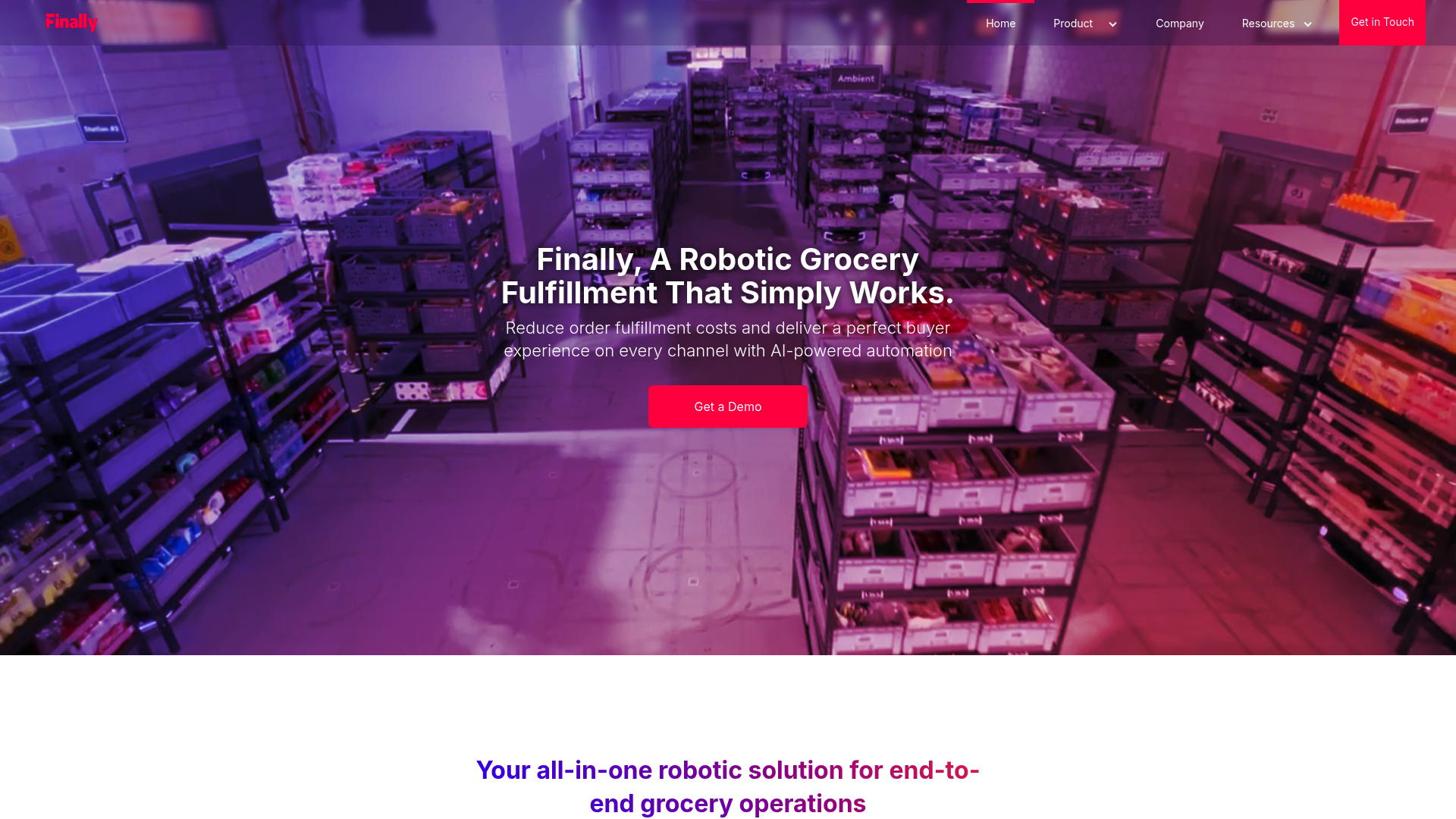 A screenshot of the Finally homepage, one of the best AI warehouse management tools for omnichannel retailers.