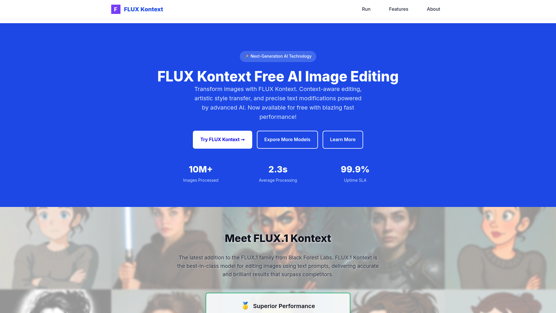 Una captura de pantalla de la página de inicio de Flux Kontext.