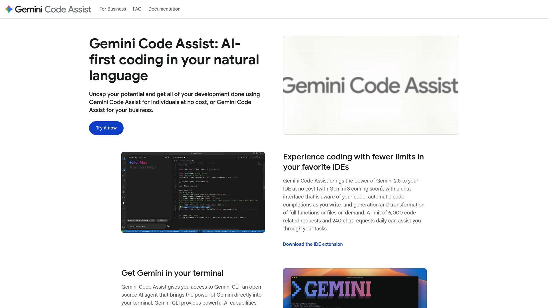 Interface da página de destino do aplicativo Gemini