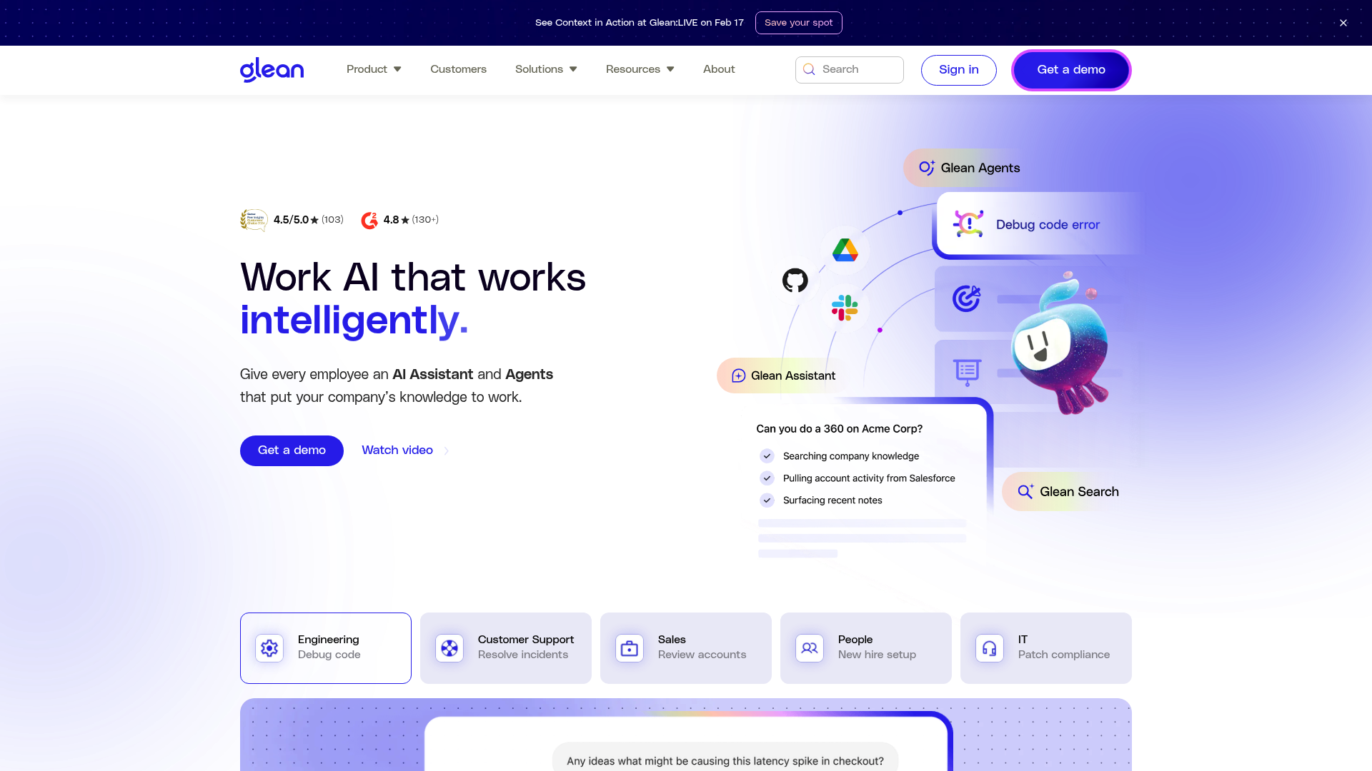 Glean's enterprise AI search platform interface