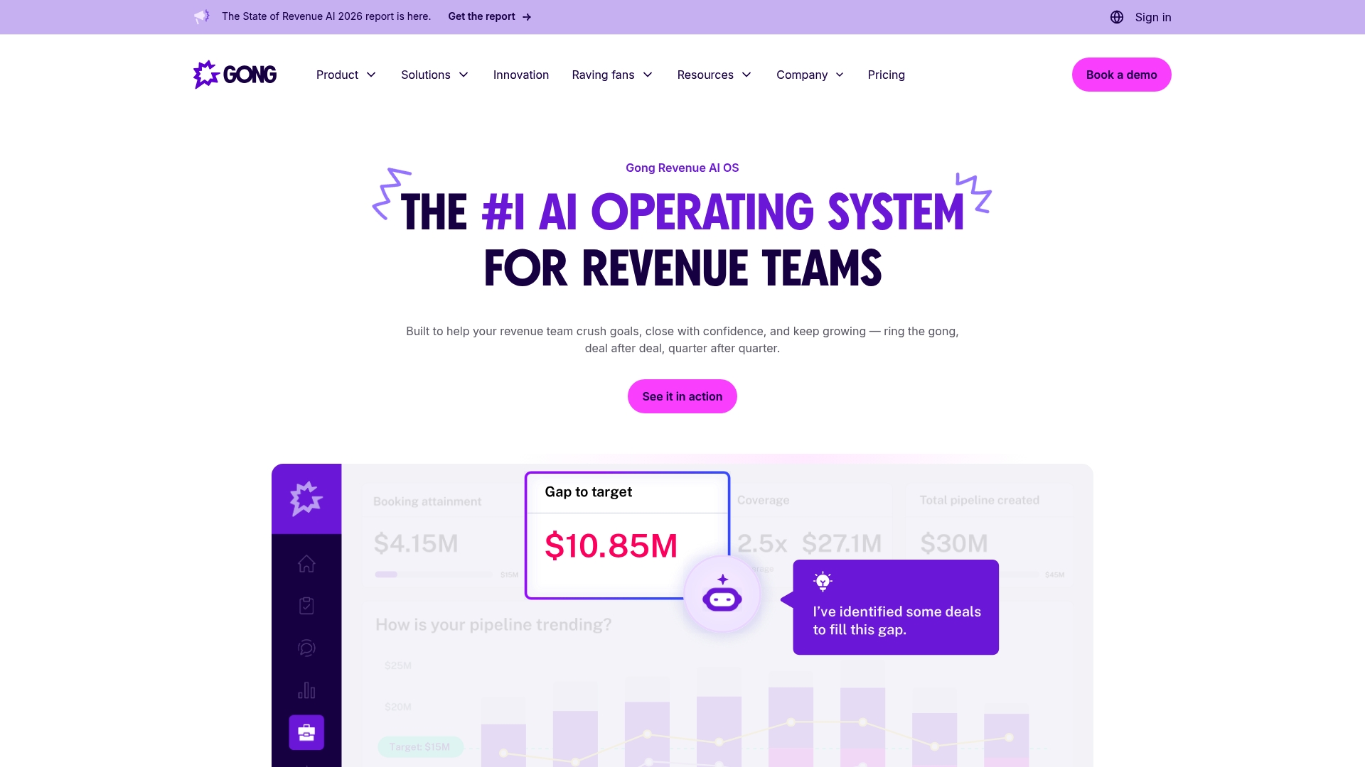 Uma captura de tela da página de destino do Gong.