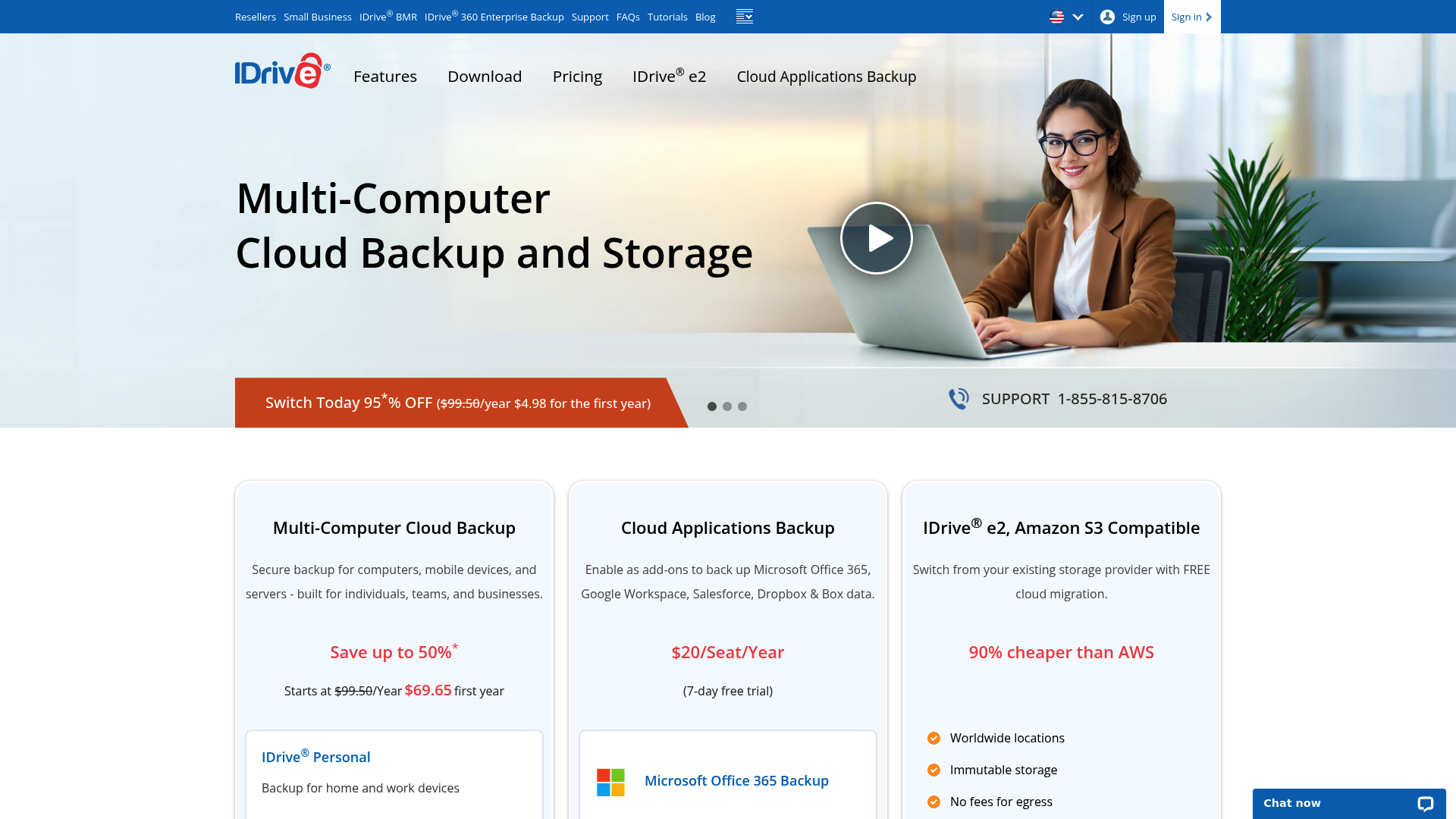 IDrive cloud backup for business homepage