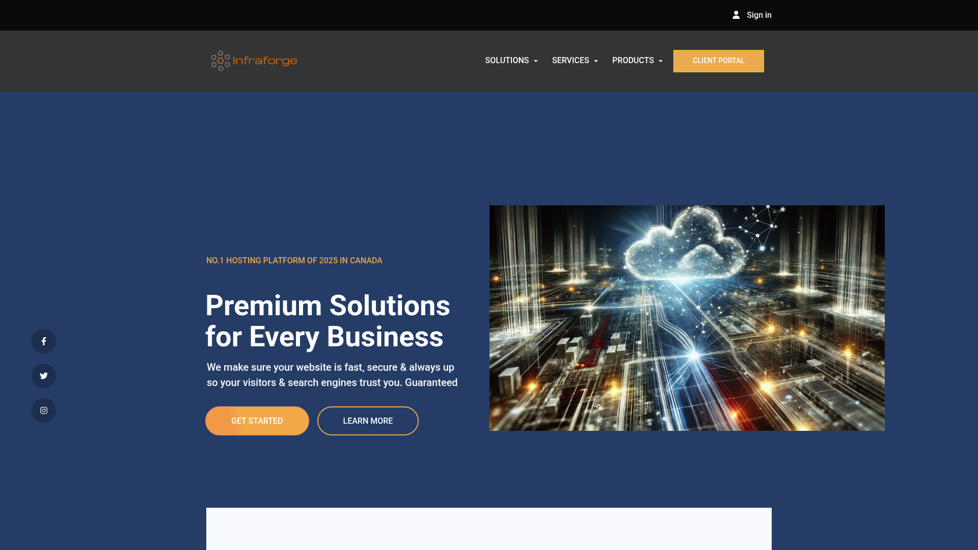 Página inicial do Infraforge com recursos de infraestrutura de e-mail