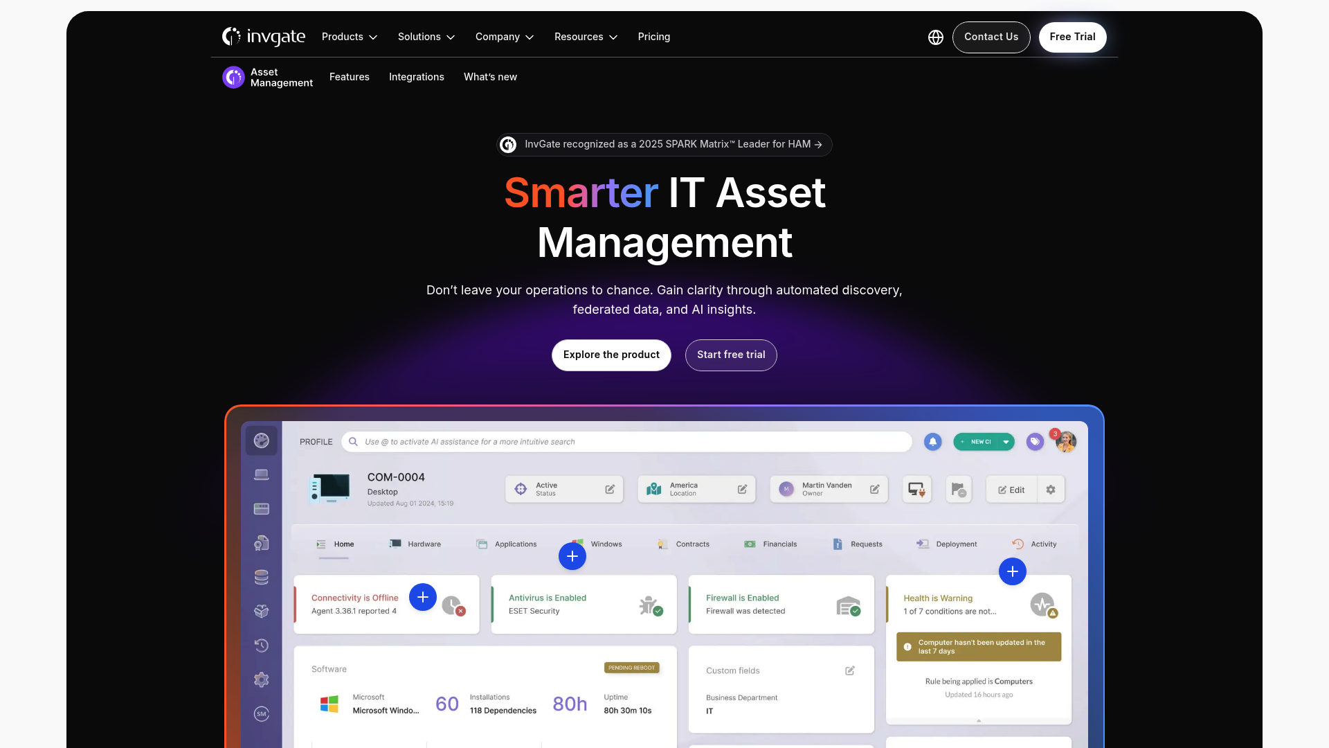 Interface de la plateforme de gestion des actifs et d’ITSM InvGate