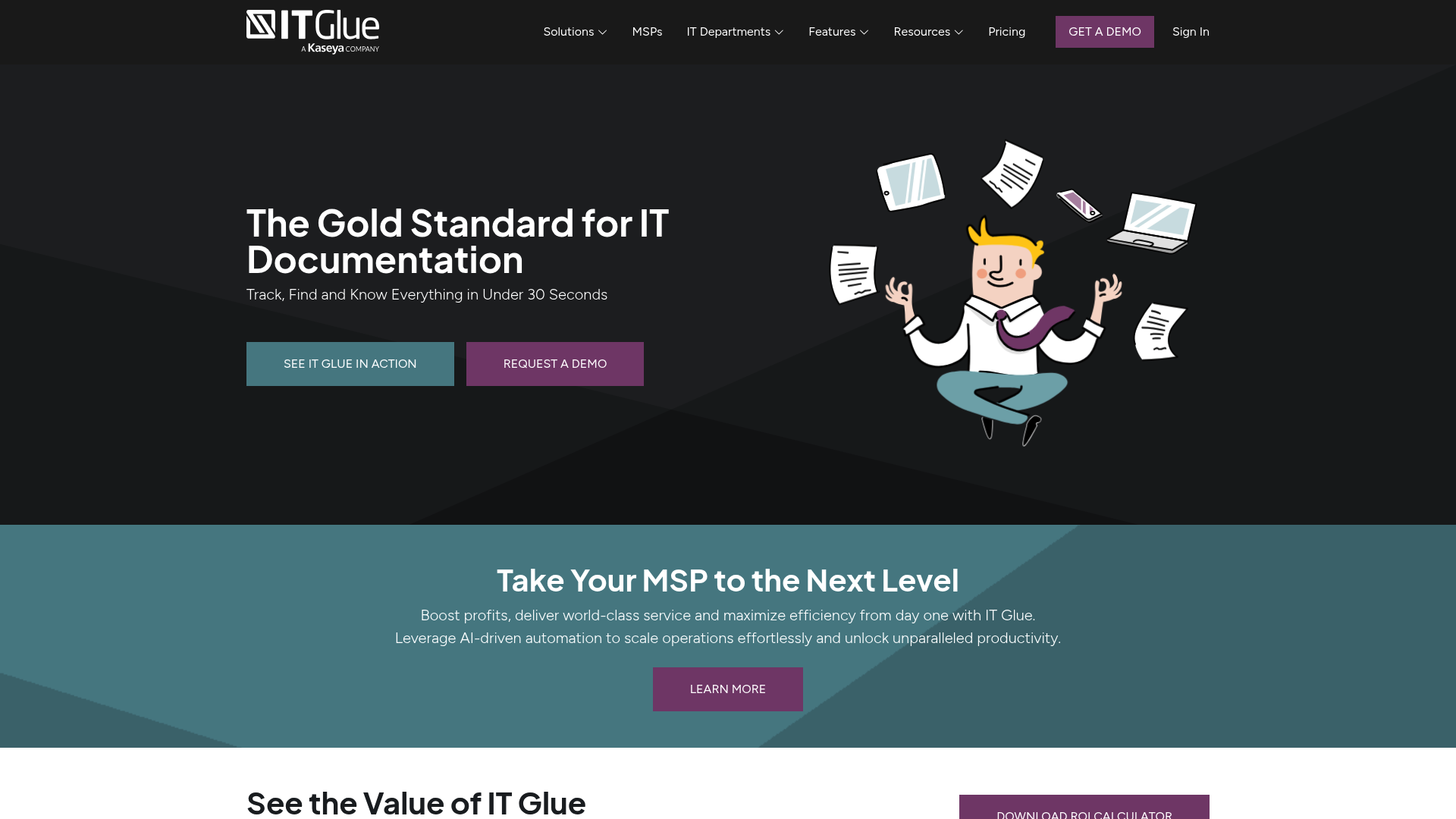 A screenshot of IT Glue's landing page.