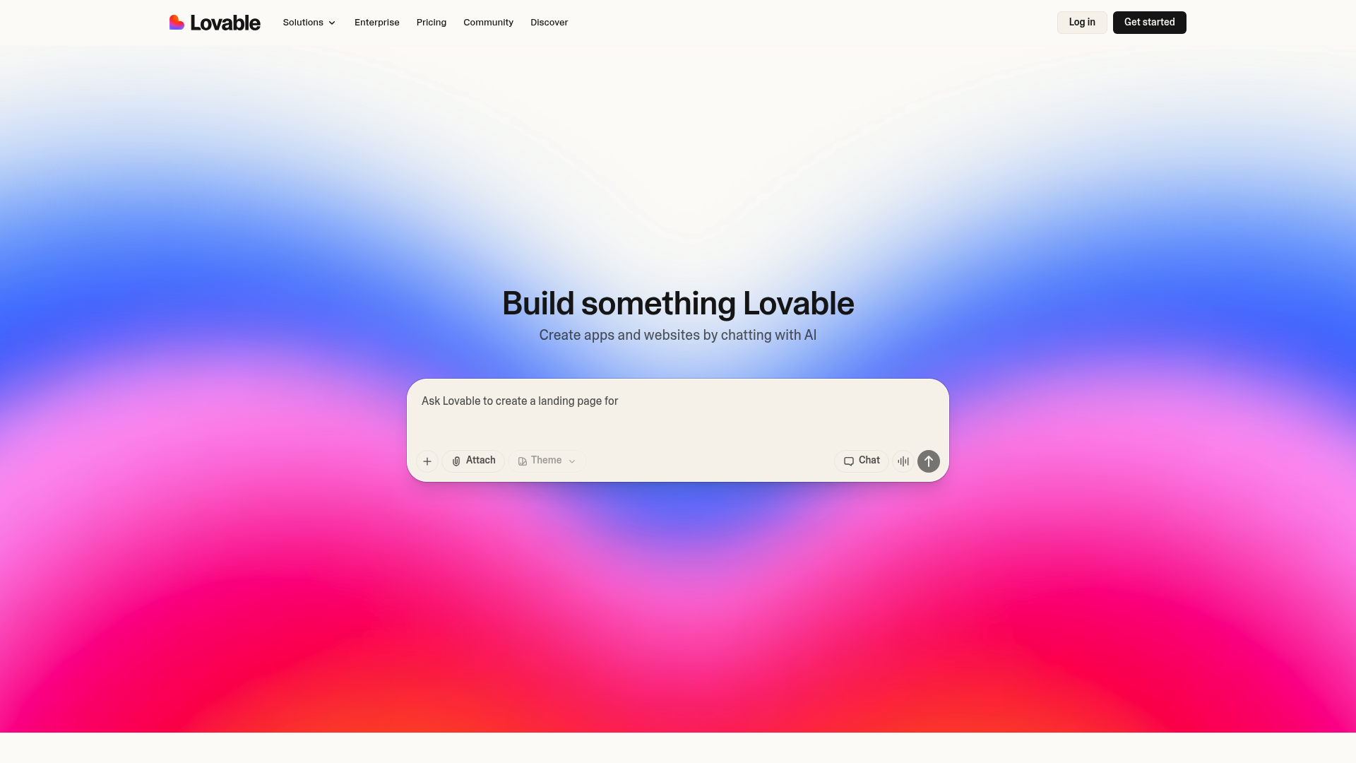 A screenshot of the Lovable AI platform's main landing page.