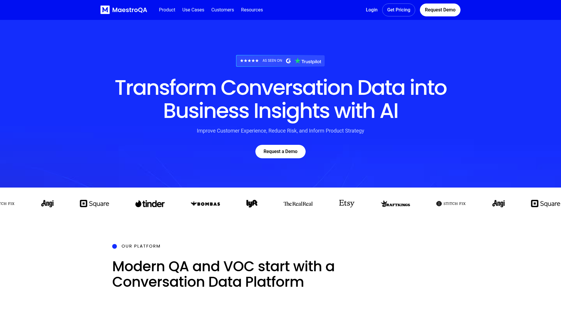 会話分析と品質保証のためのMaestro QA(マエストロQA)のランディングページ