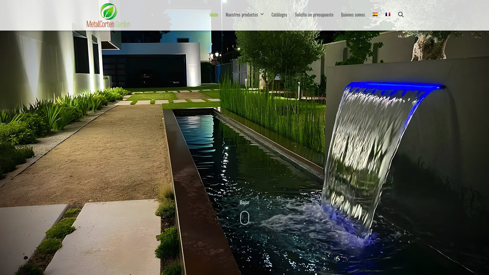 Una captura de pantalla de la página de inicio de MetalCorten Garden, un proveedor especializado en acero corten para jardín.