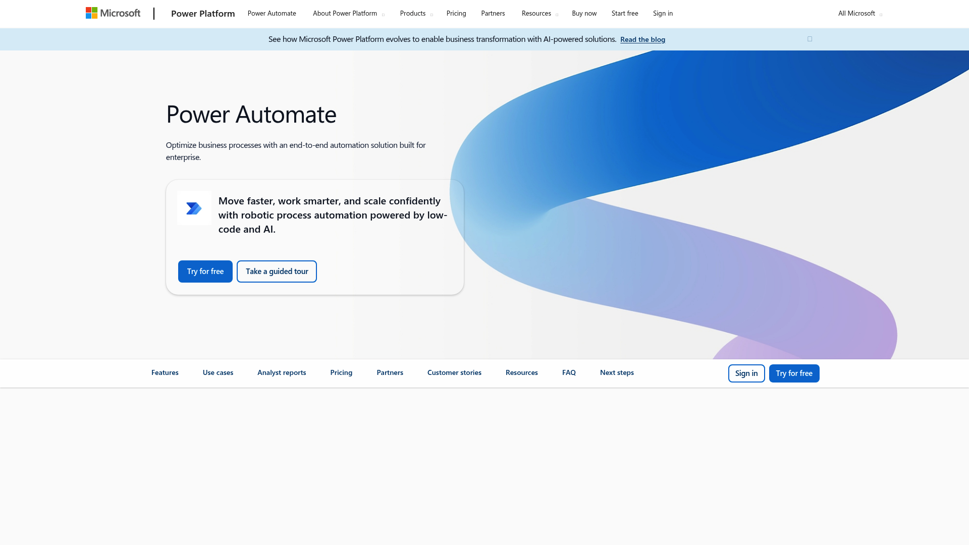 Microsoft Power Automate low-code automation platform