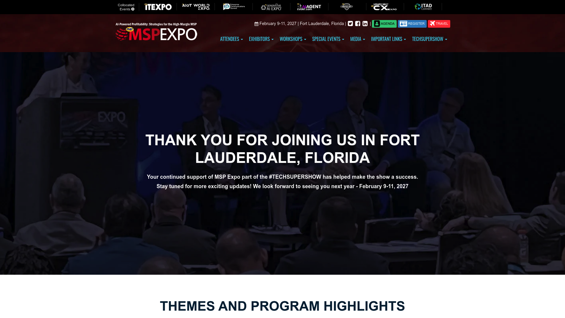 MSP Expo conference website showing event information and schedule