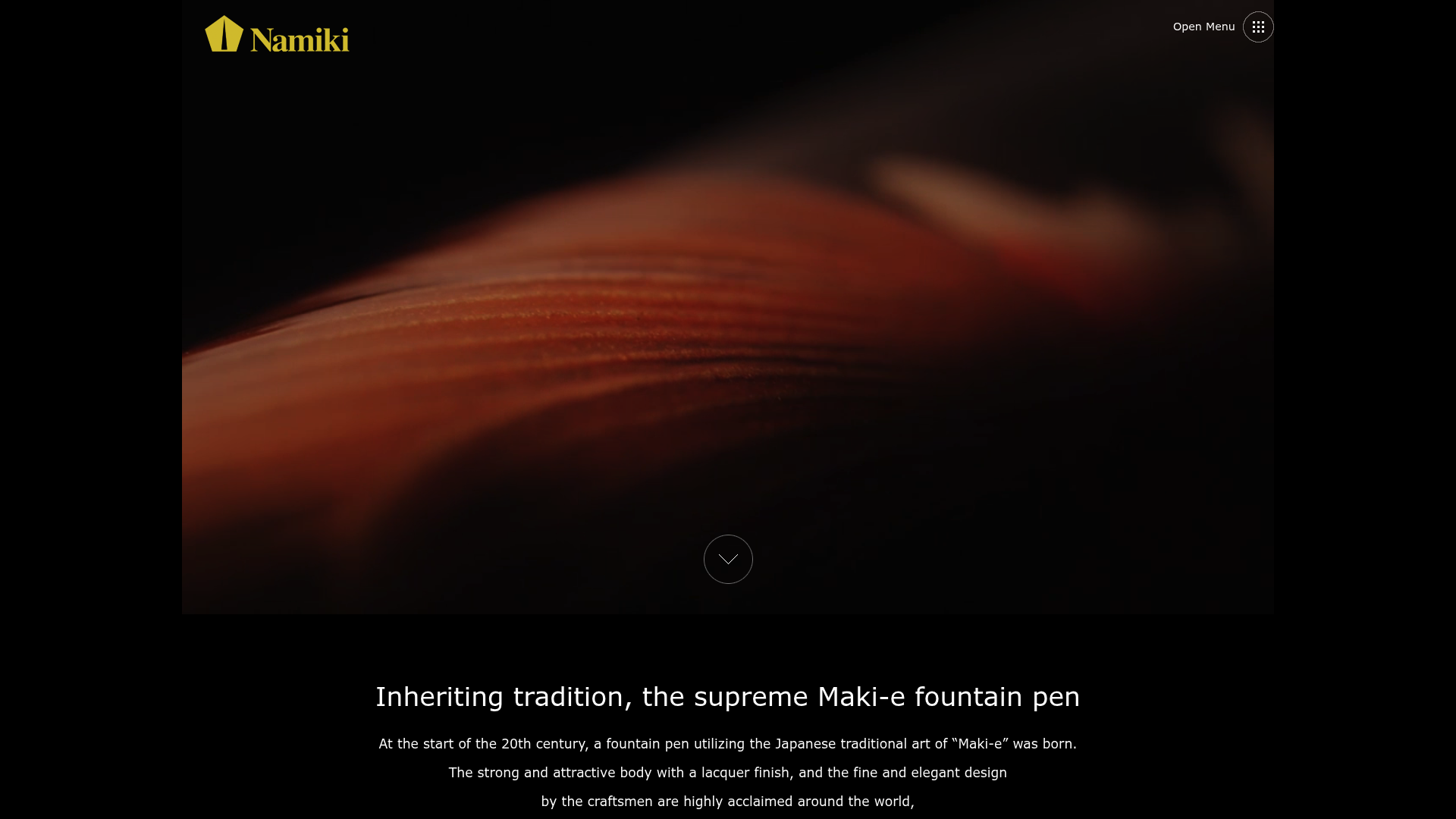 A screenshot of Namiki's landing page.