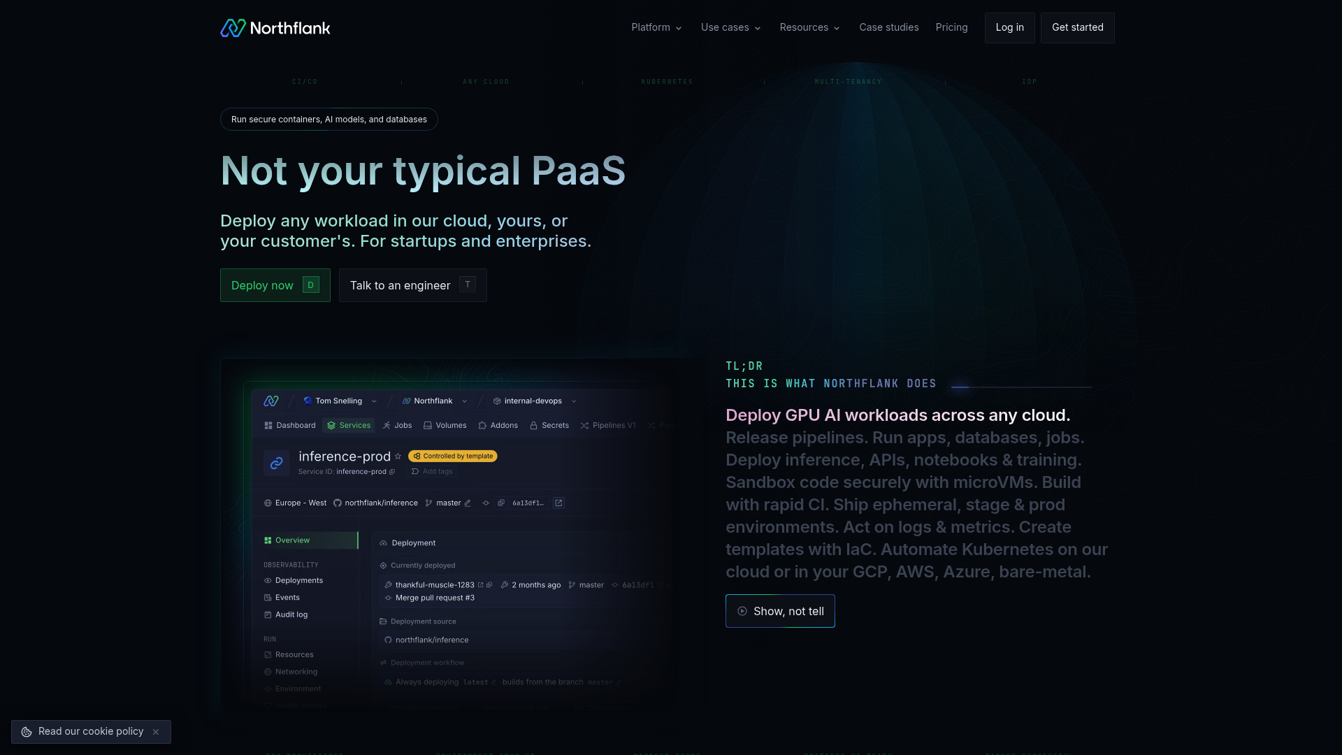 A screenshot of the Northflank homepage, one of the best cloud backup and disaster recovery tools