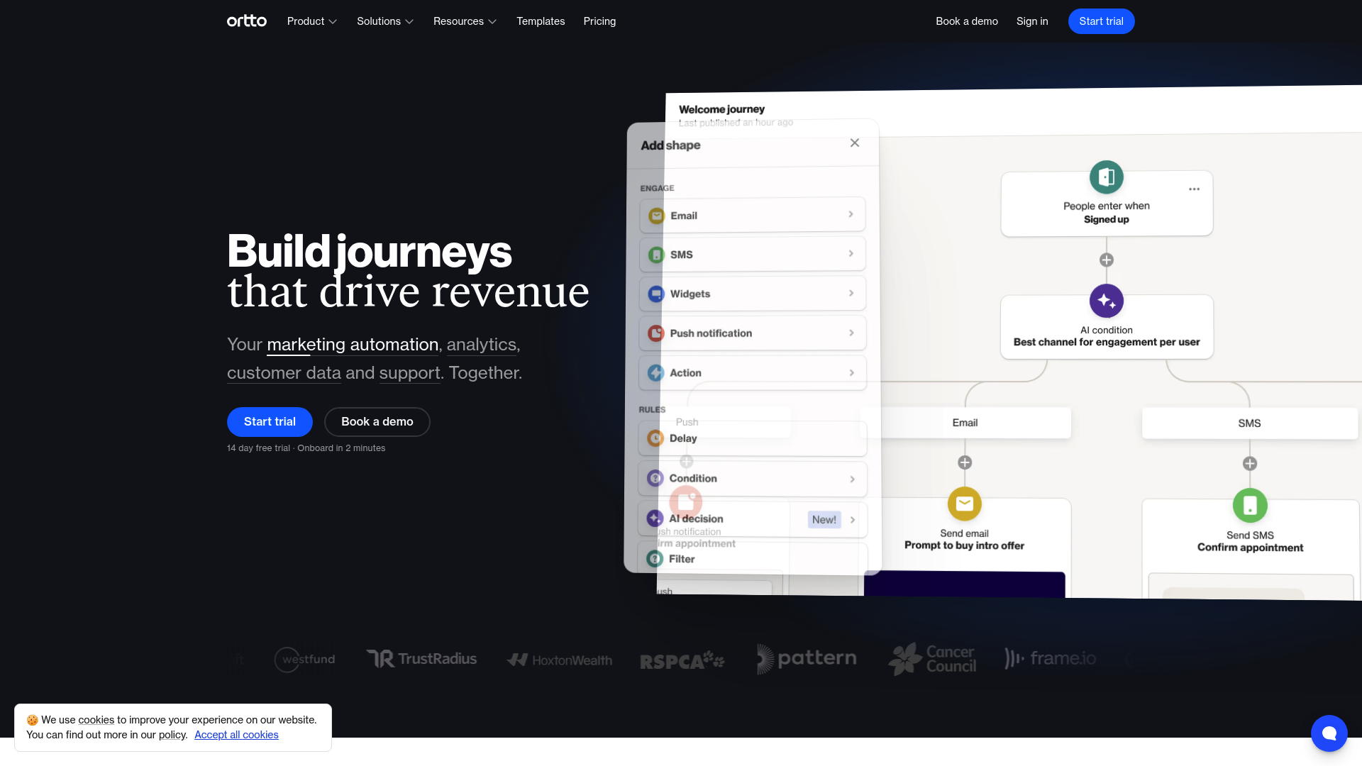 Ortto revenue attribution analytics dashboard