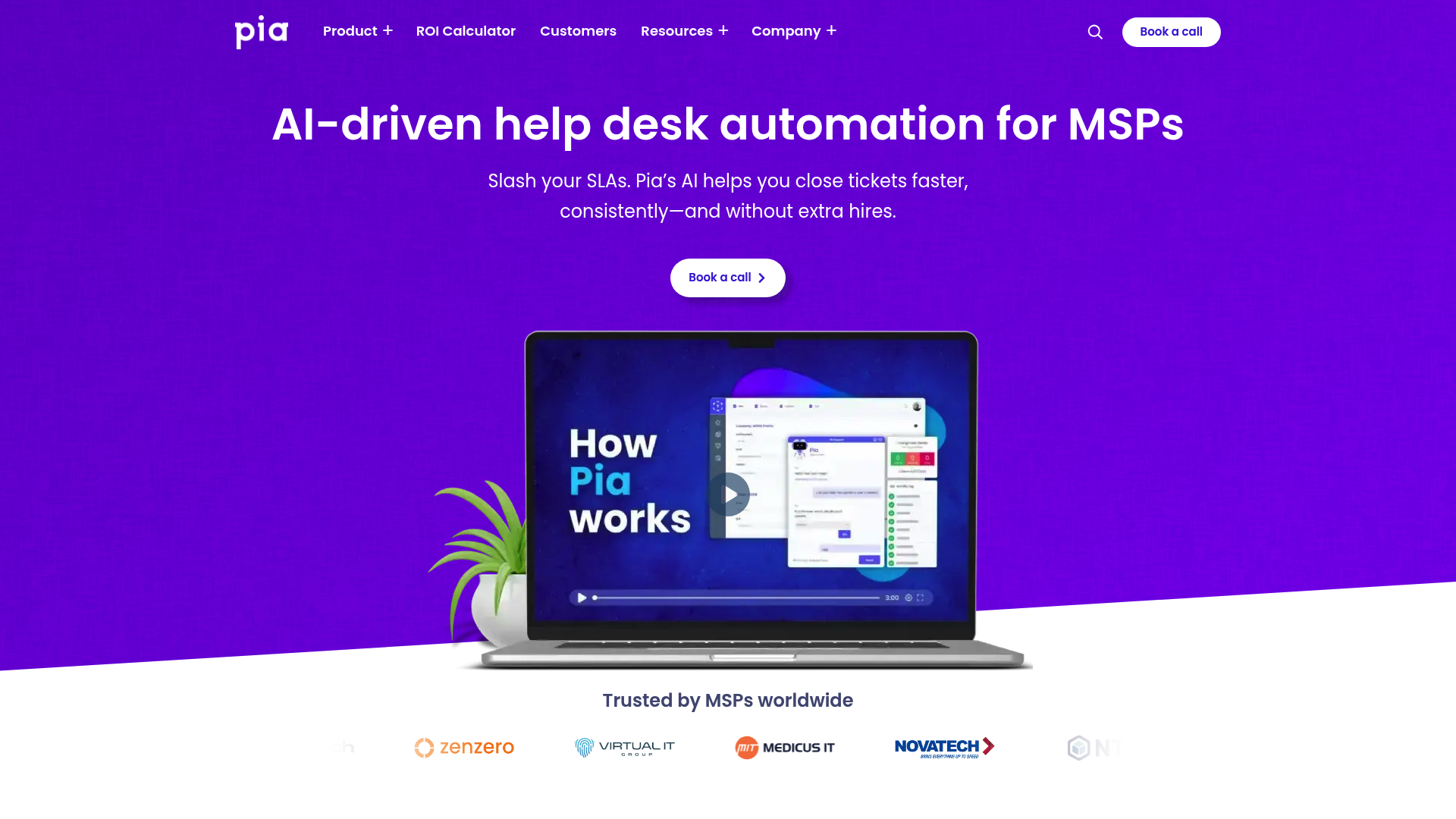 Pia AI landing page showcasing the aiDesk platform