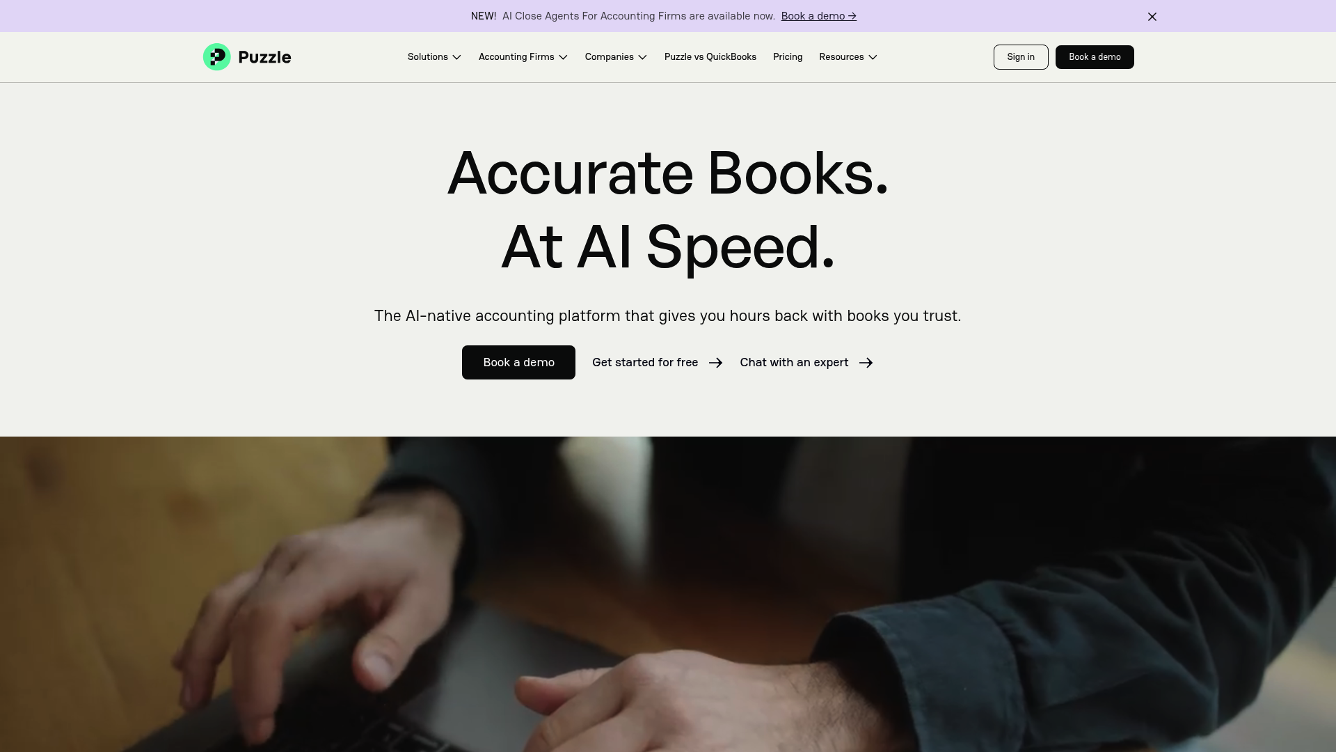 A screenshot of Puzzle.io's landing page.