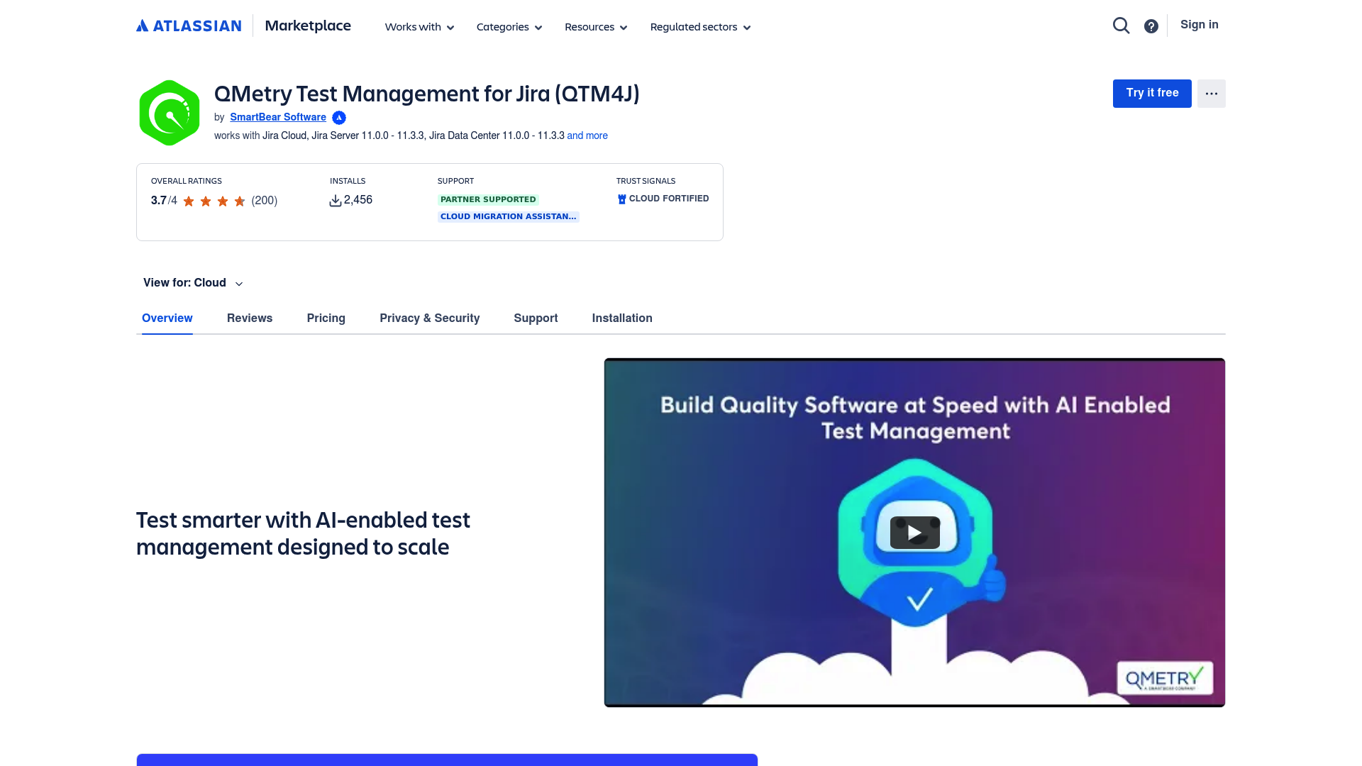 Listado de QMetry Test Management en el Marketplace