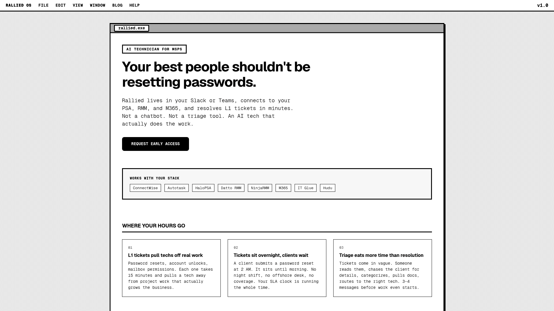 Rallied AI technician interface for autonomous ticket resolution