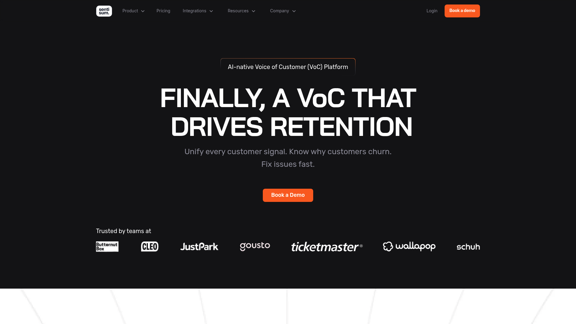 Página inicial da plataforma de análise de tickets por IA SentiSum