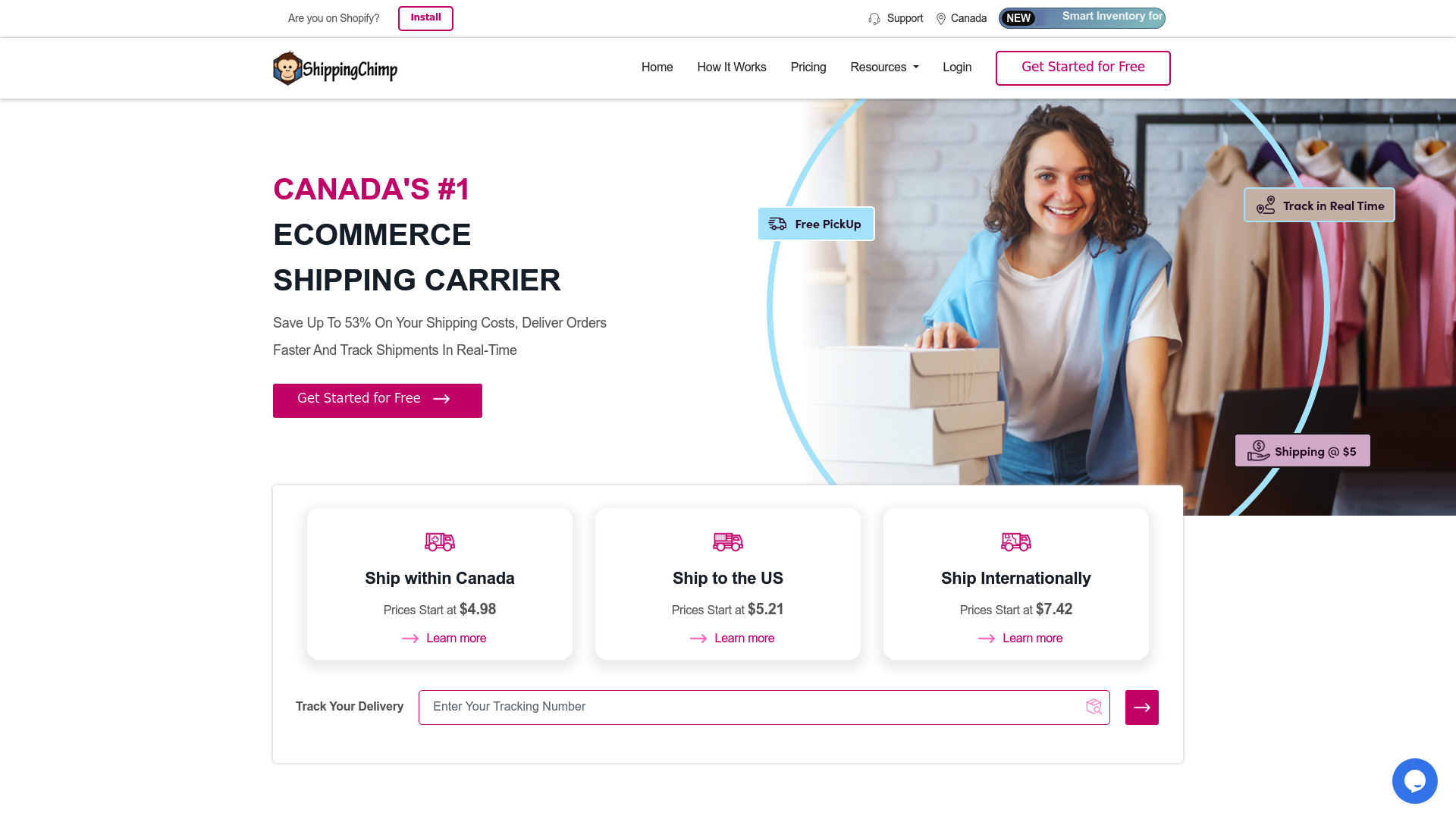 Uma captura de tela da página inicial do ShippingChimp.