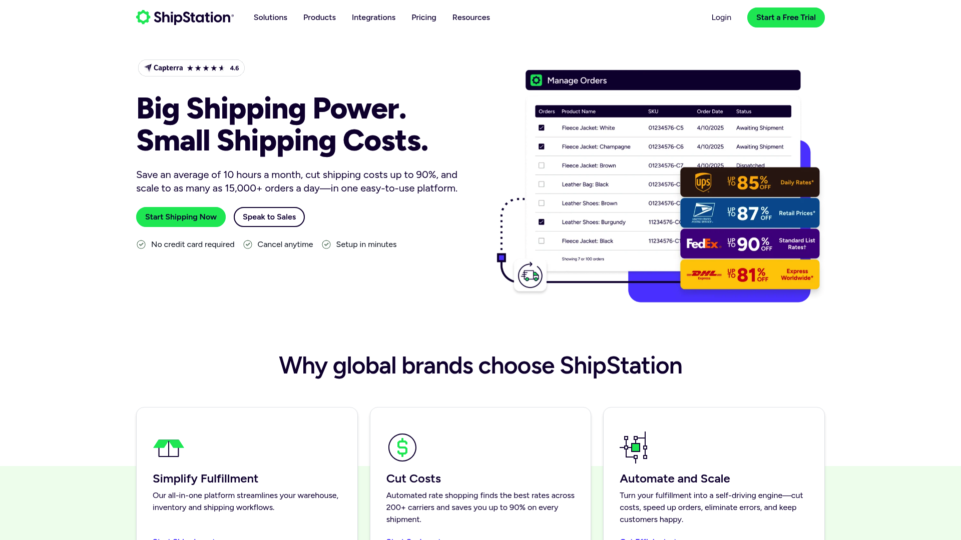 Uma captura de tela da página inicial do ShipStation.