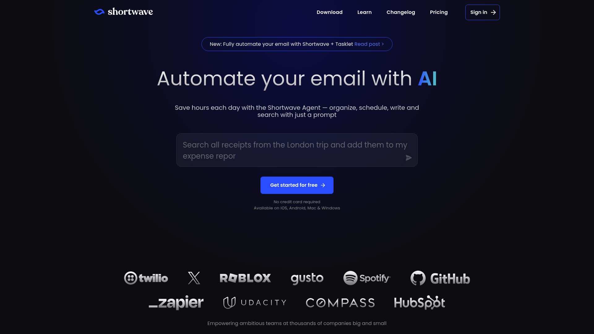 Assistente de e-mail de IA Shortwave com interface semelhante a um bate-papo