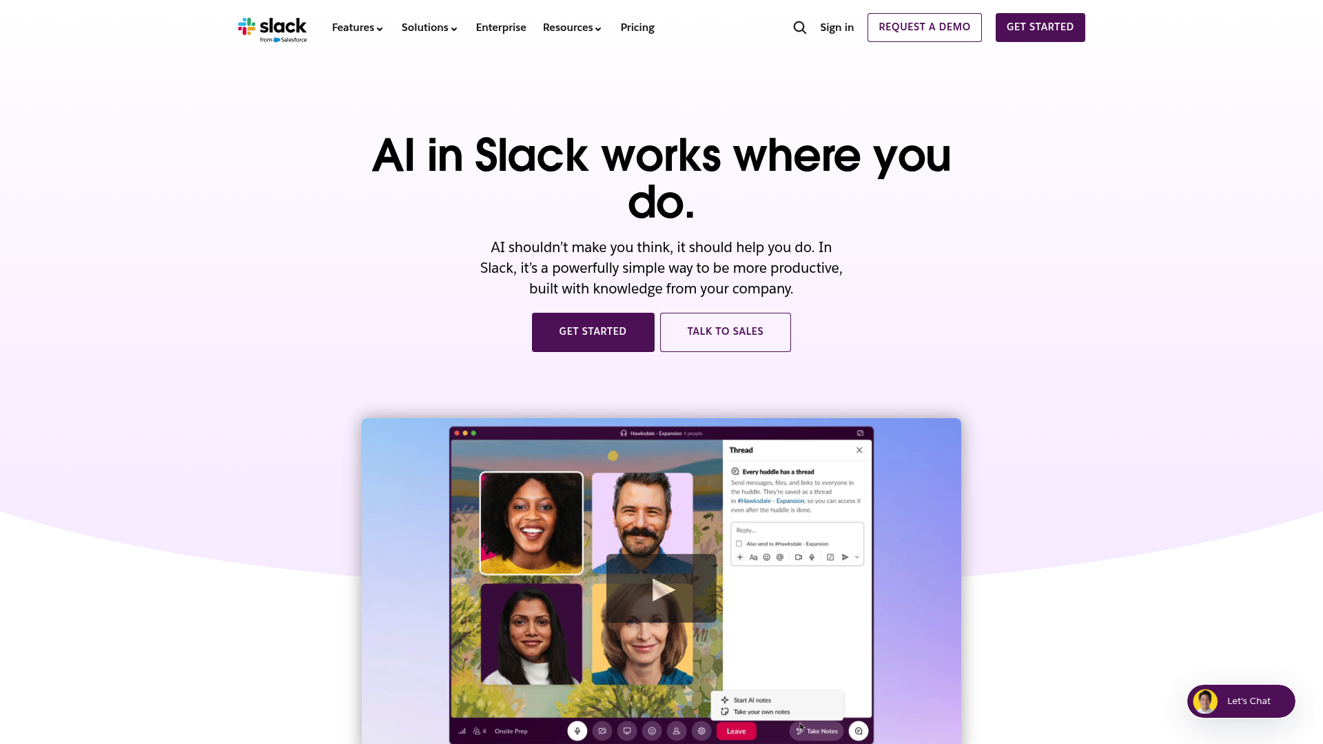 Ein Screenshot der Landingpage von Slack.