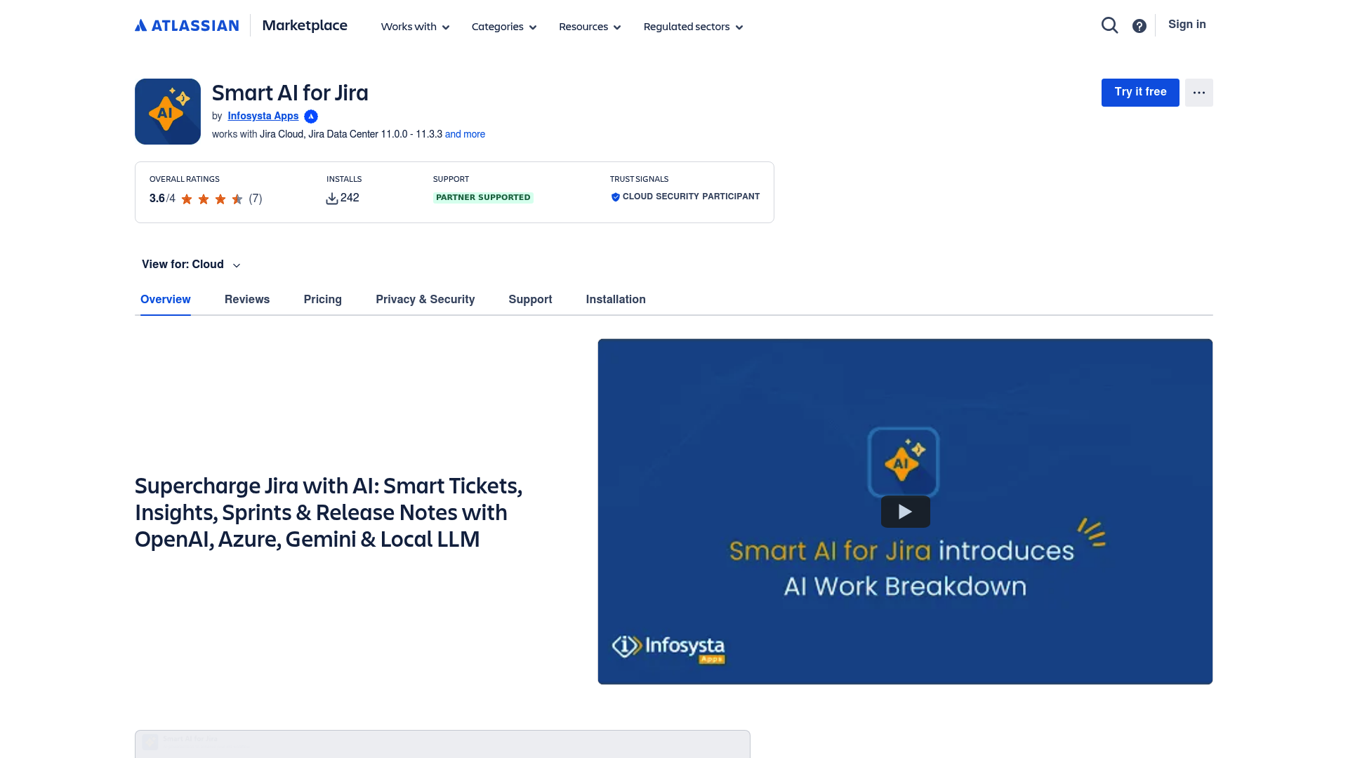 Listado de Smart AI for Jira en el Marketplace