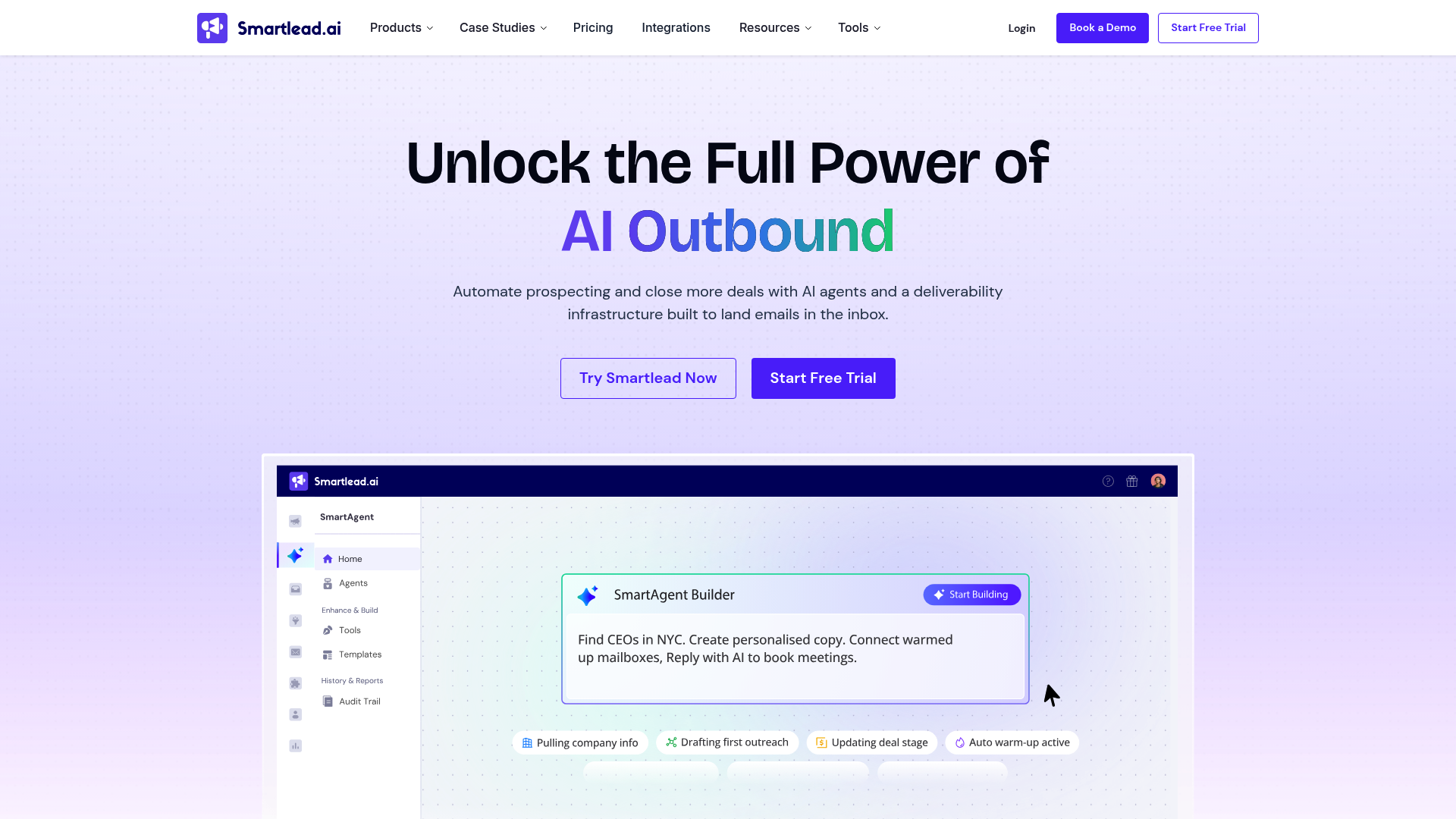 Plataforma de automação de cold email Smartlead com aquecimentos de IA