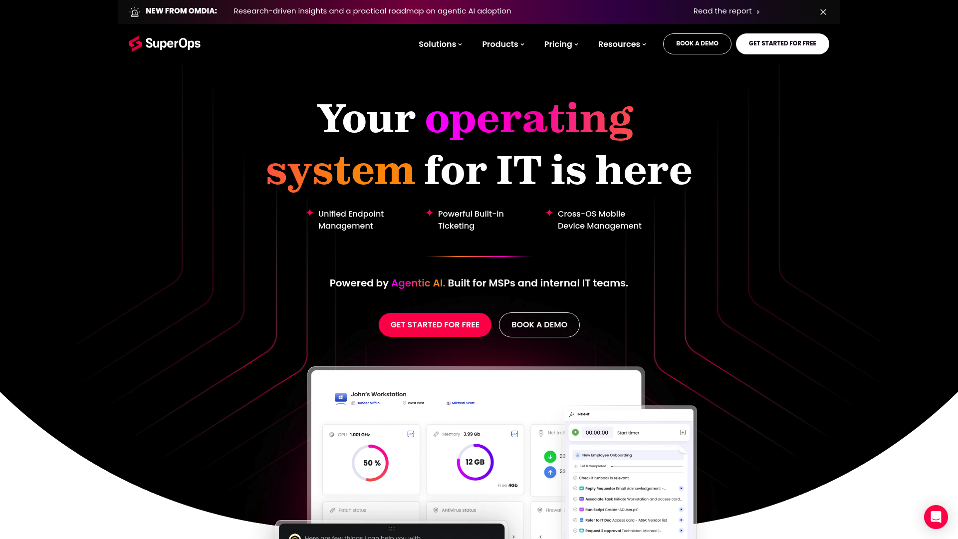 SuperOps unified PSA and RMM platform interface