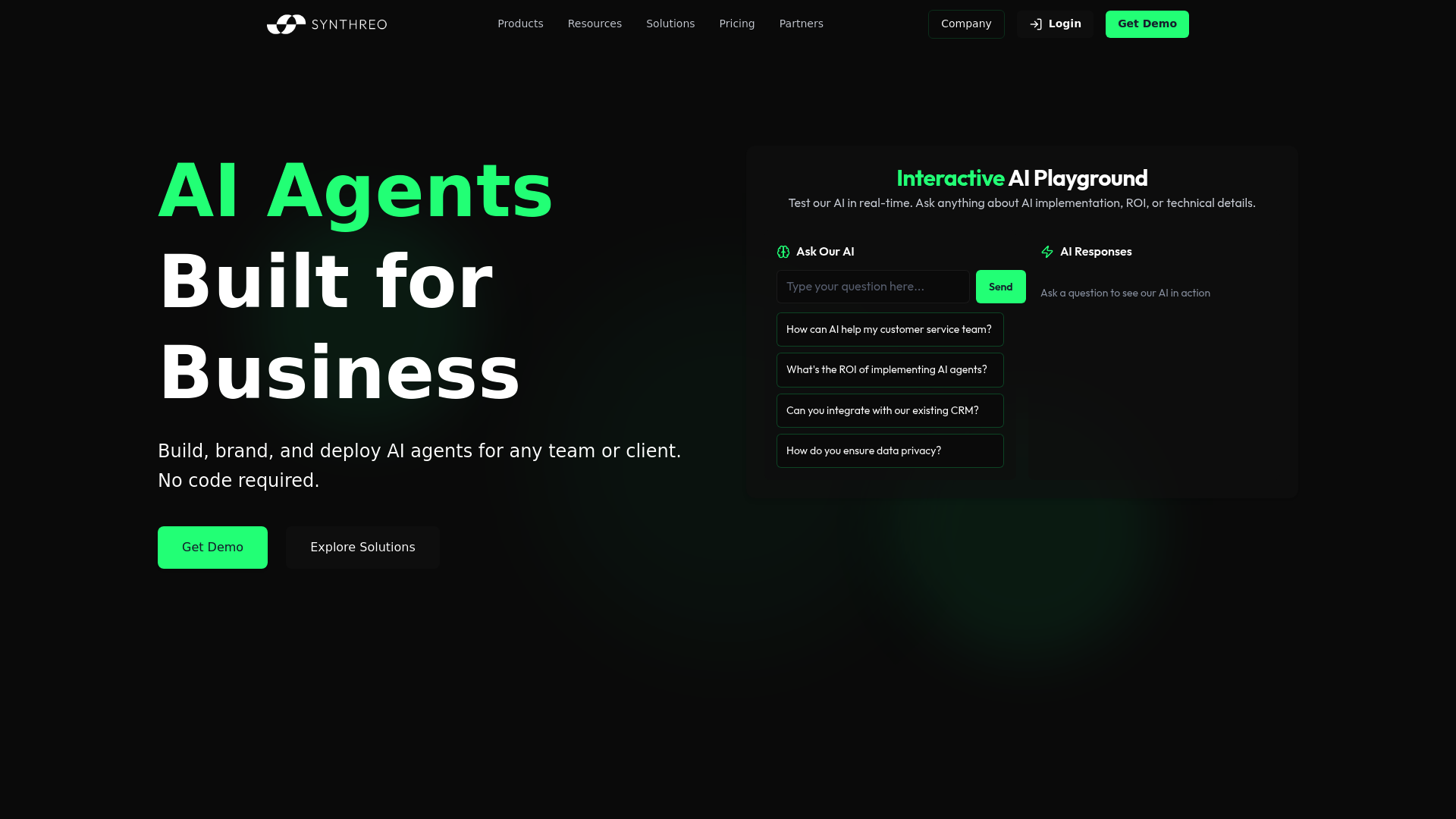 Synthreo landing page with platform overview