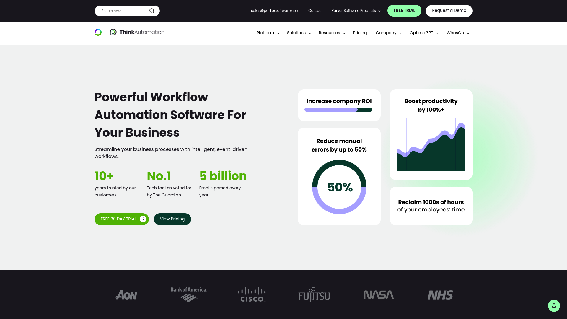 A screenshot of ThinkAutomation's landing page.
