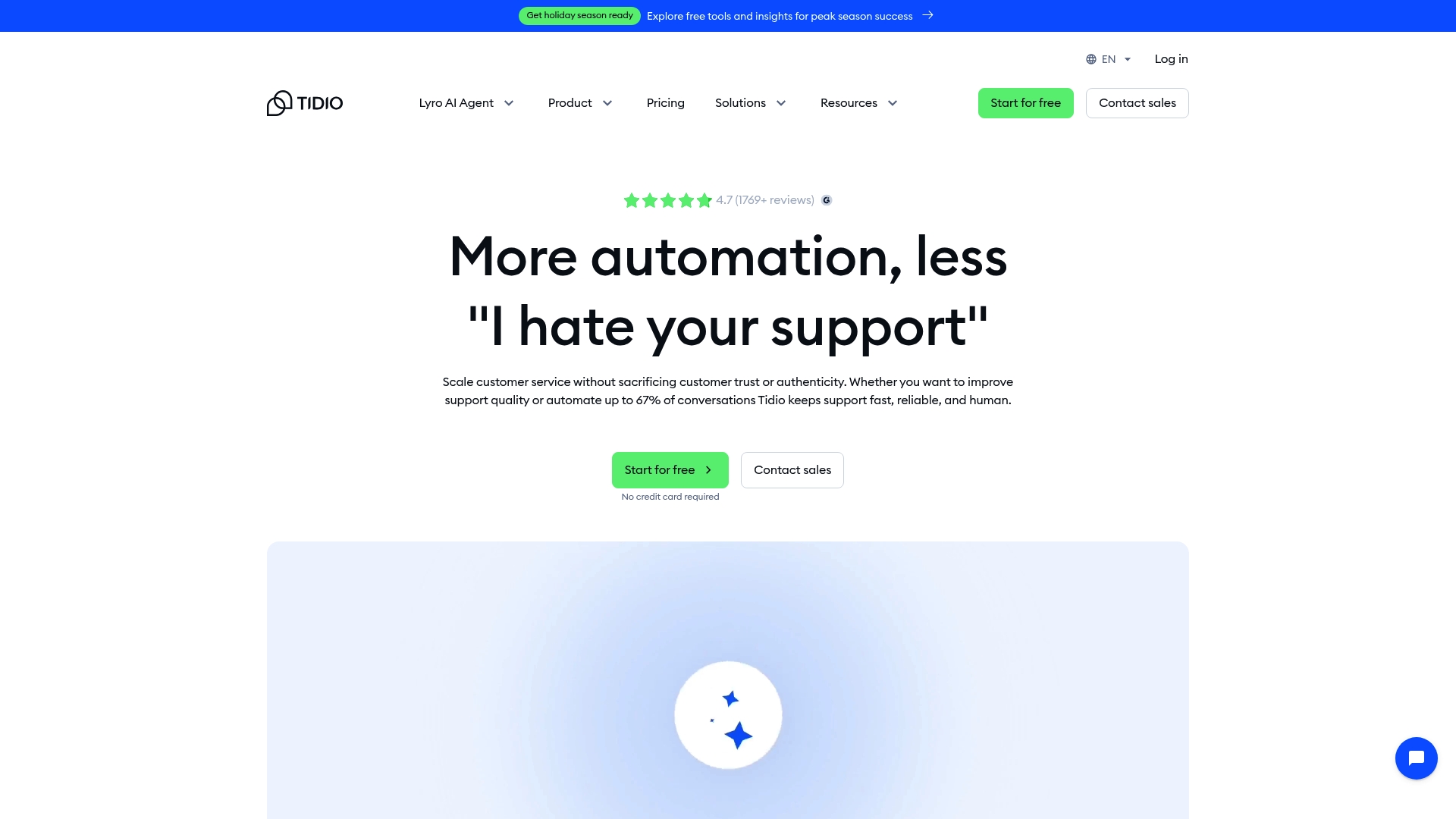 Tidio landing page featuring AI-first customer service platform