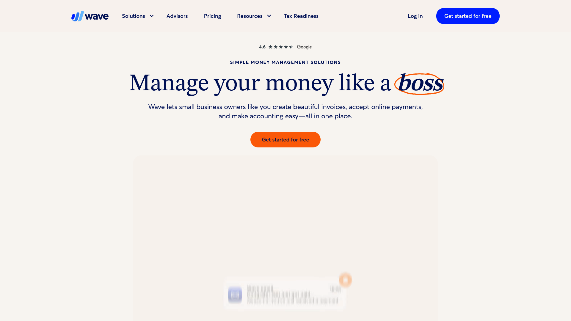 A screenshot of the main landing page for Wave, a free option among the top small business accounting software.