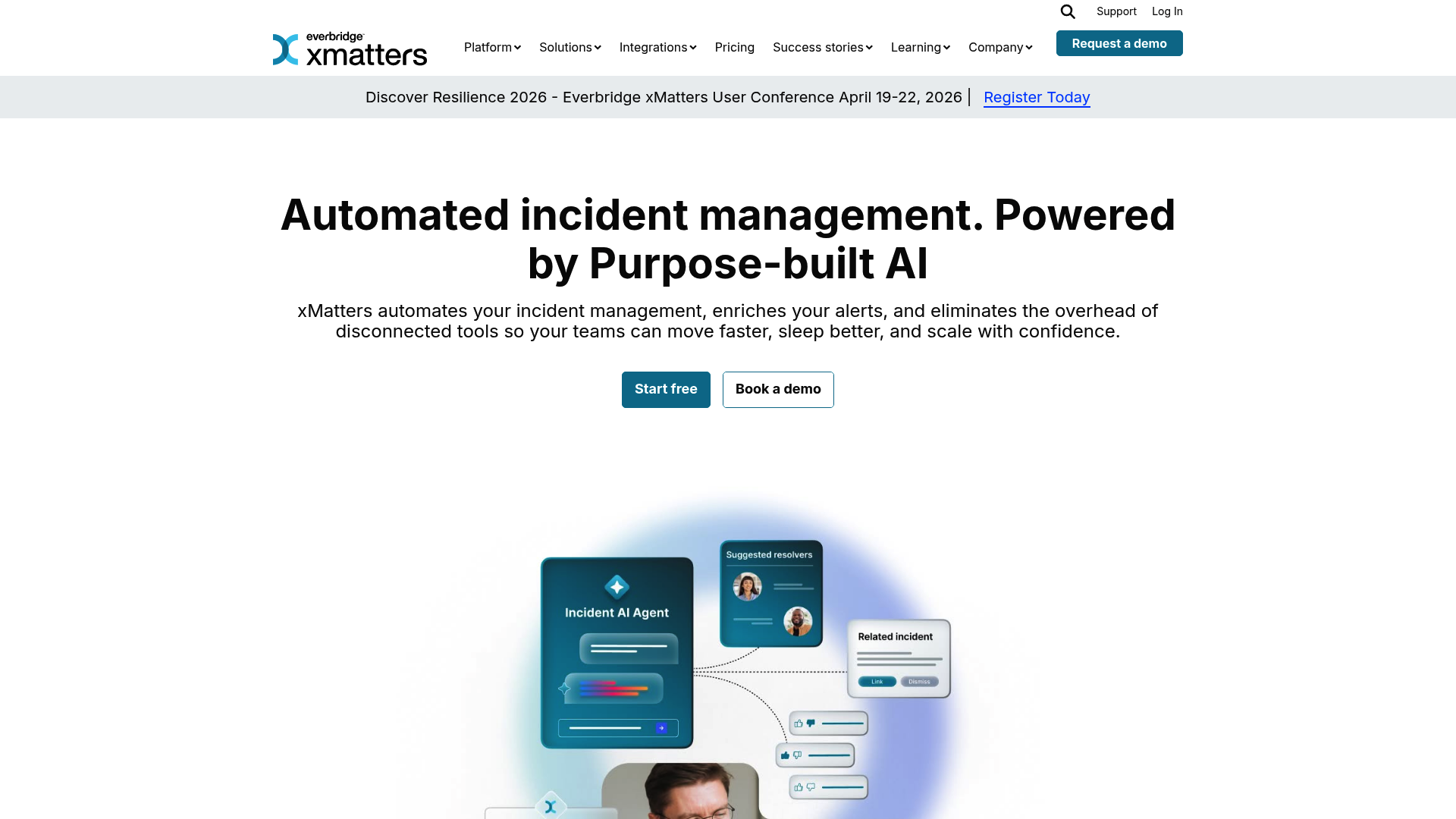 xMatters-Landingpage, die die Incident-Management-Plattform zeigt