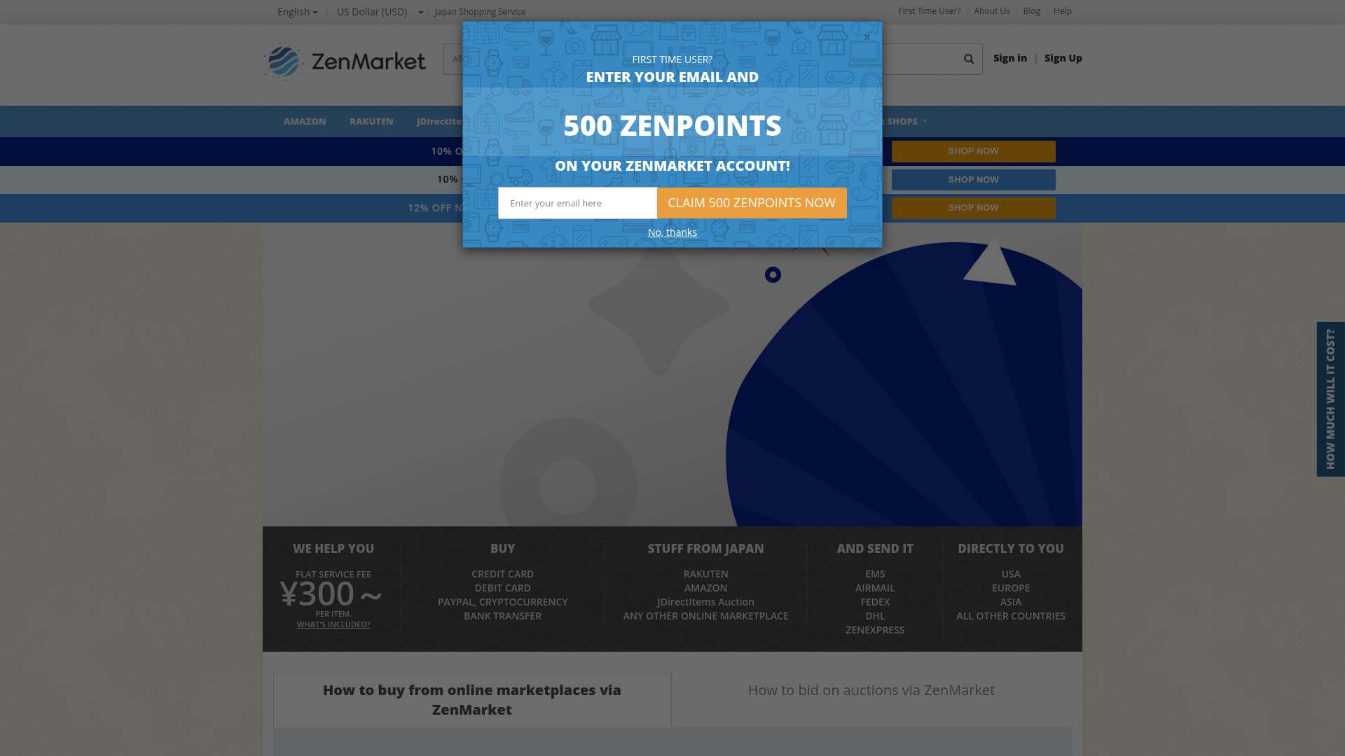 ZenMarket landing page showing how to buy from Japanese domestic stores.